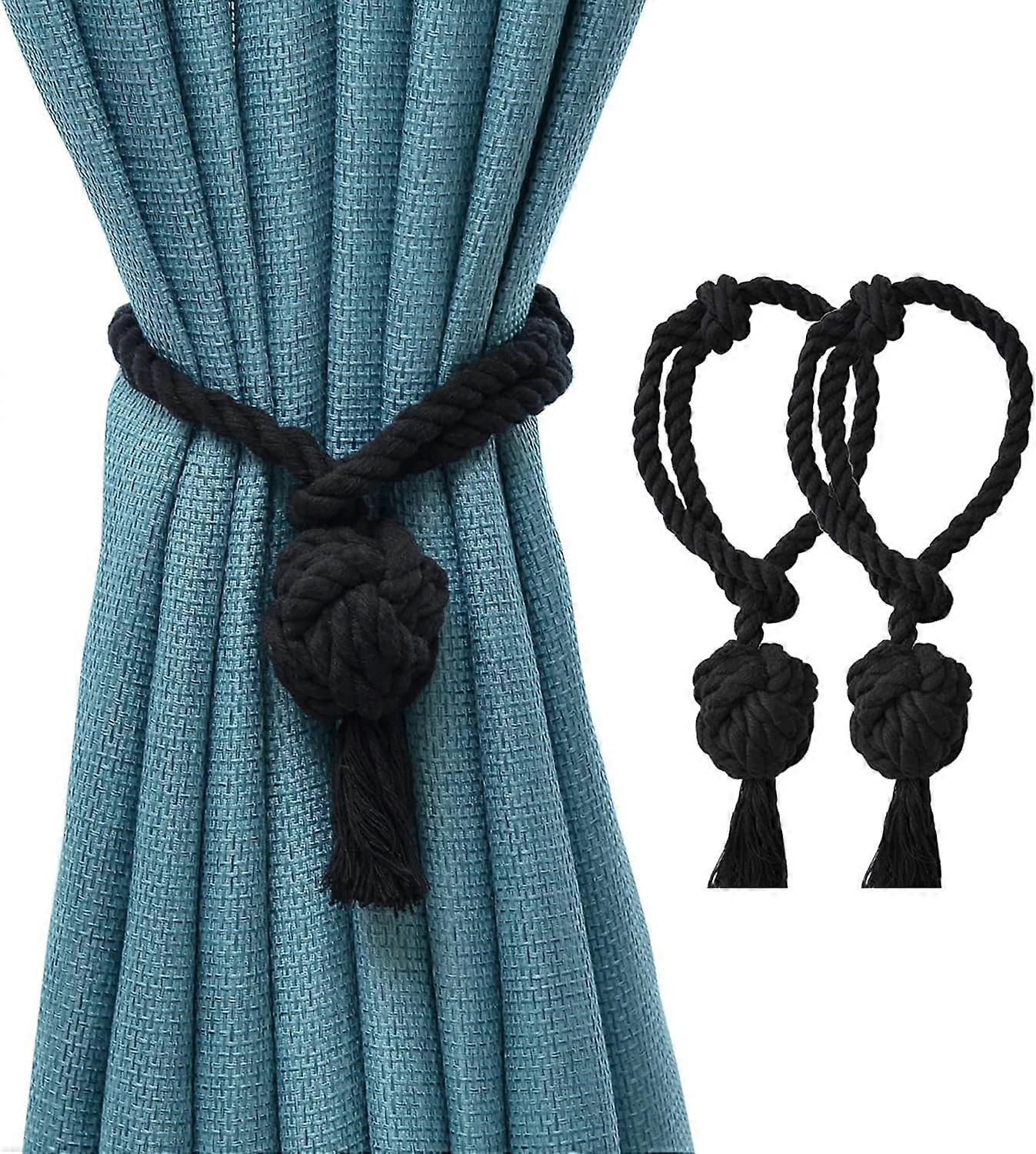 Pacote com 4 prendedores de cortina rústicos NANAHuang - prendedores de corda de algodão tricotados à mão para cortinas transparentes e blackout, bege