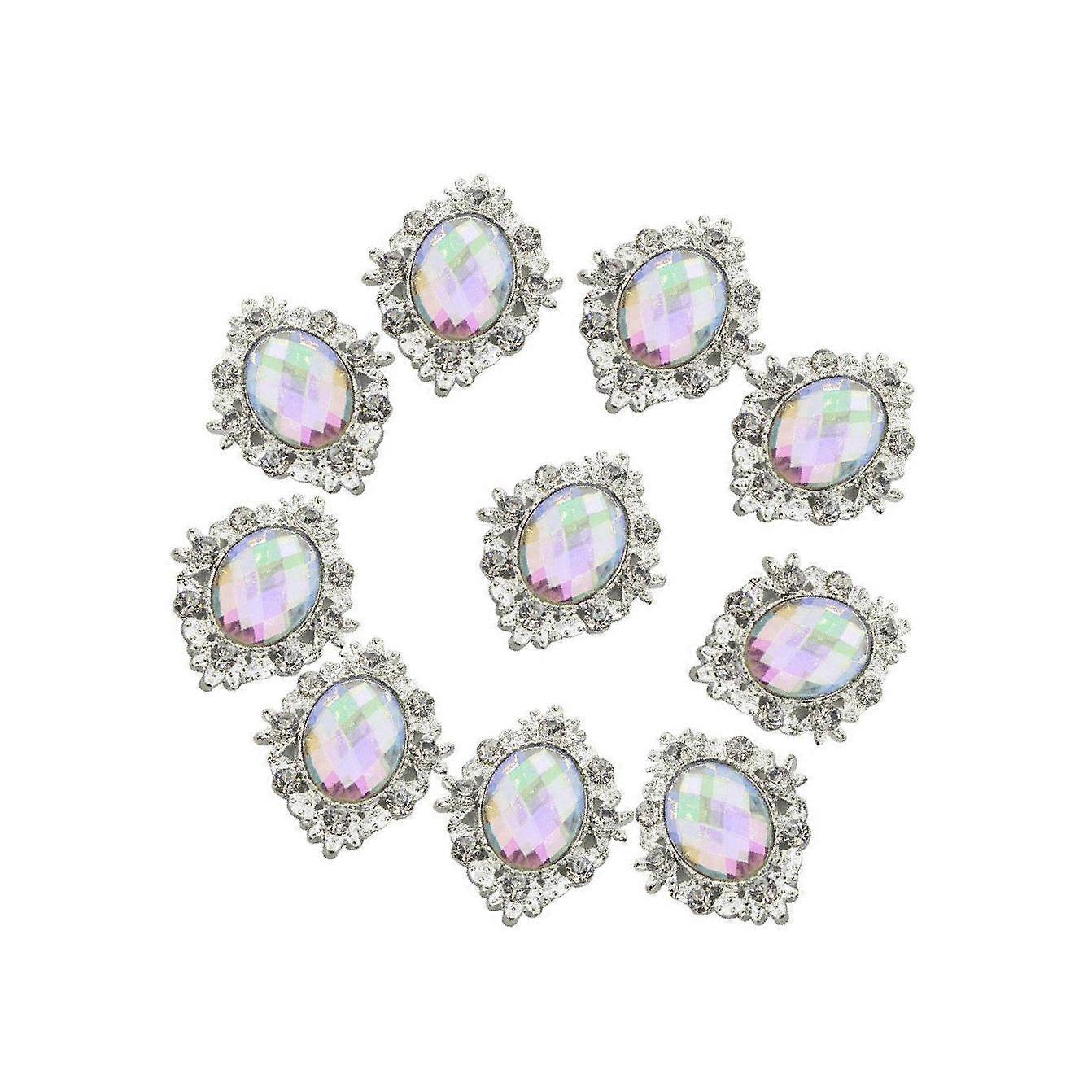 10pcs Oval Flatback Acrylic Crystal Rhinestone Button DIY Craft Sliver AB
