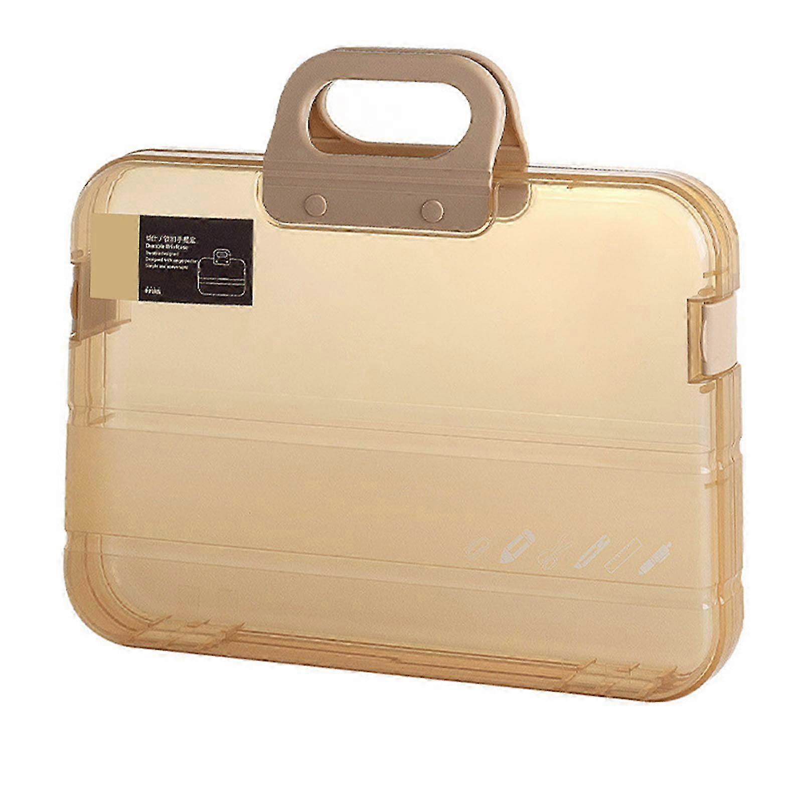 Clear Document Case Multipurpose Large Capacity Dustproof Waterproof A4 File Portable Project Case for Office School Khaki 25-26