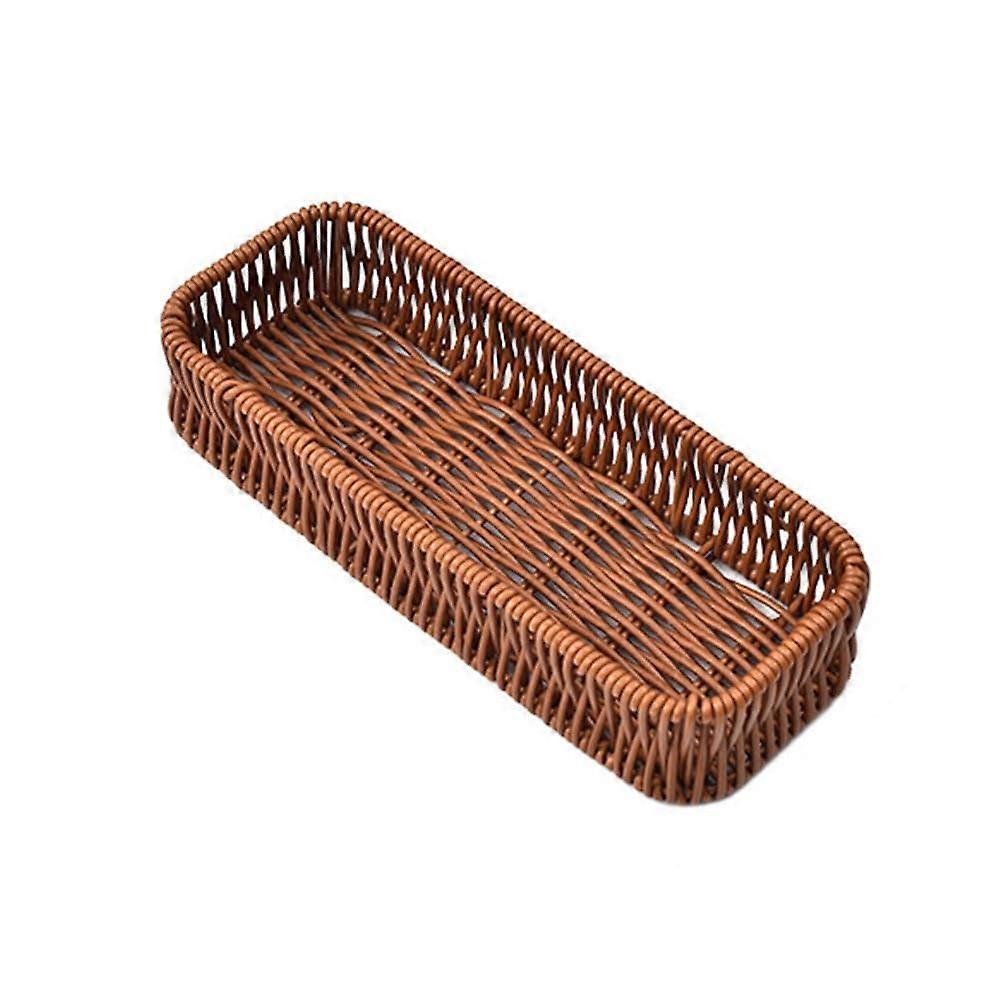 Wicker Cutlery Organizer Basket with Rattan Bread Tray for Utensils and Flatware Storage (Small)