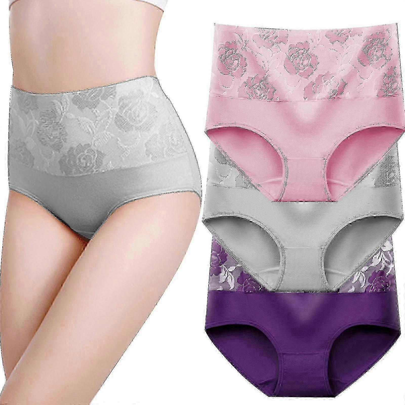 8 db-os női pamut magas derekú hasformáló alsónemű rózsaszín jacquard mintával