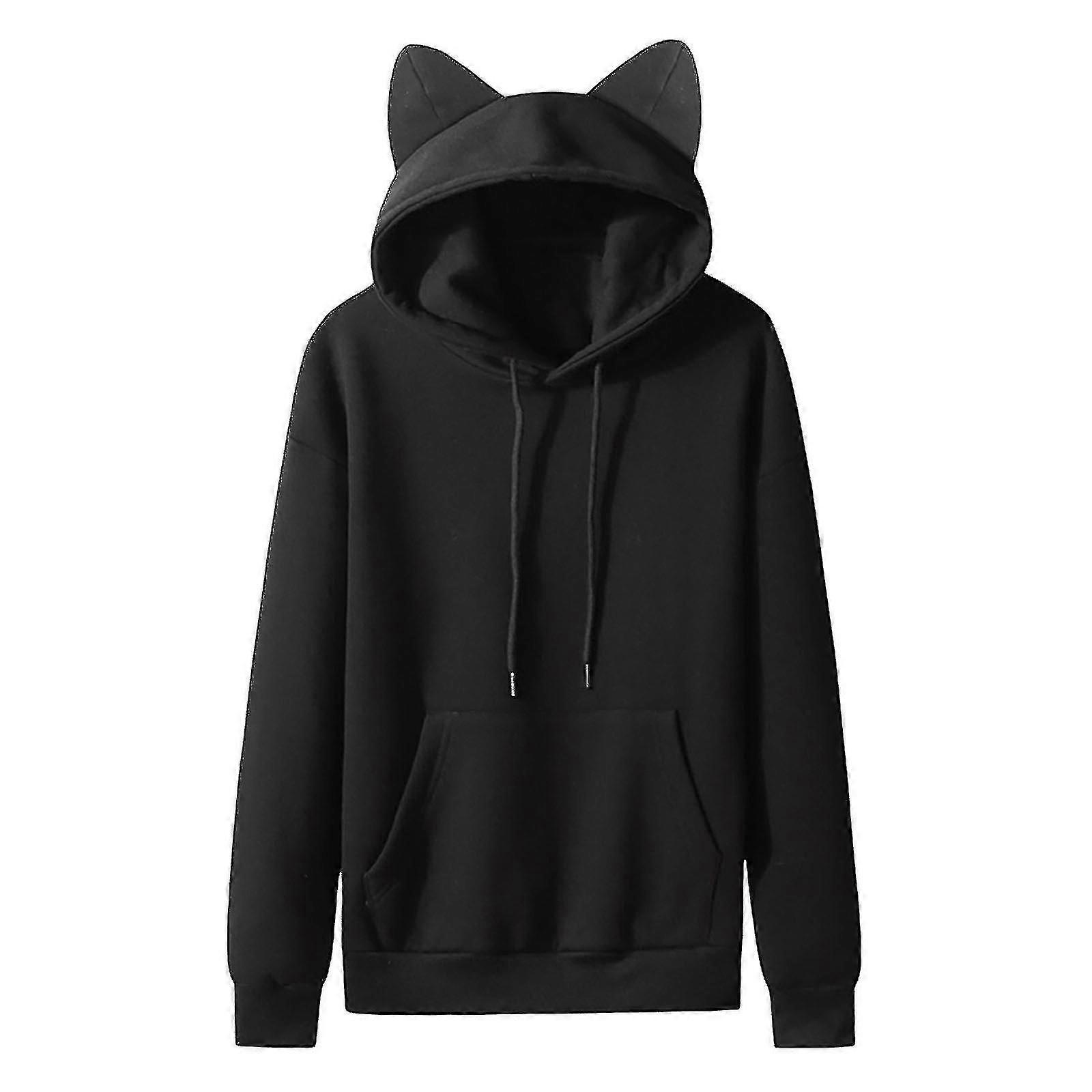 بلوفر رجالي كاجوال سادة بغطاء رأس وجيب من الصوف مع آذان قطة