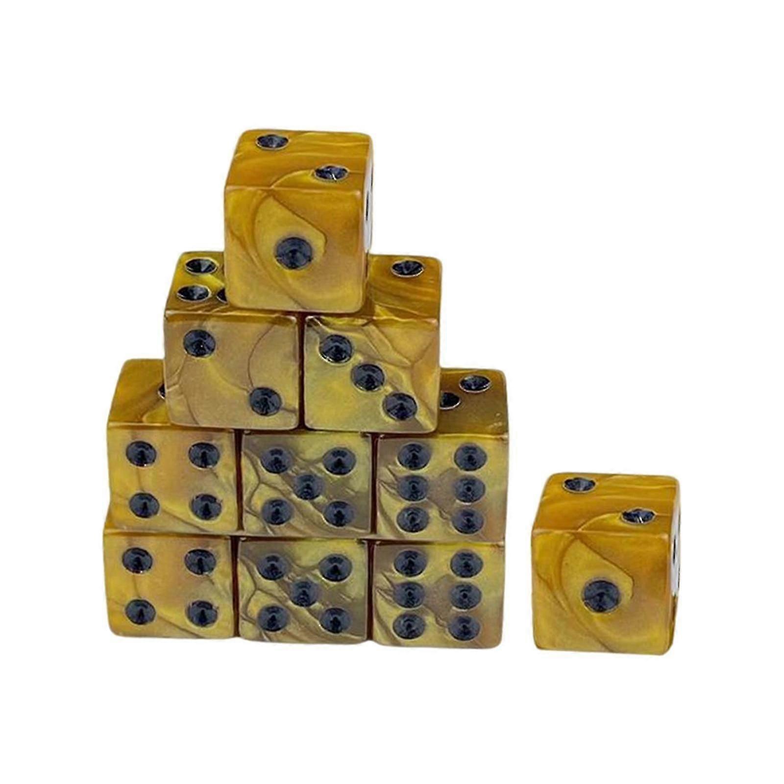 10x 0.6inch Game Dices Teaching Aids for Table Game Role Play Math Teaching Yellow Black