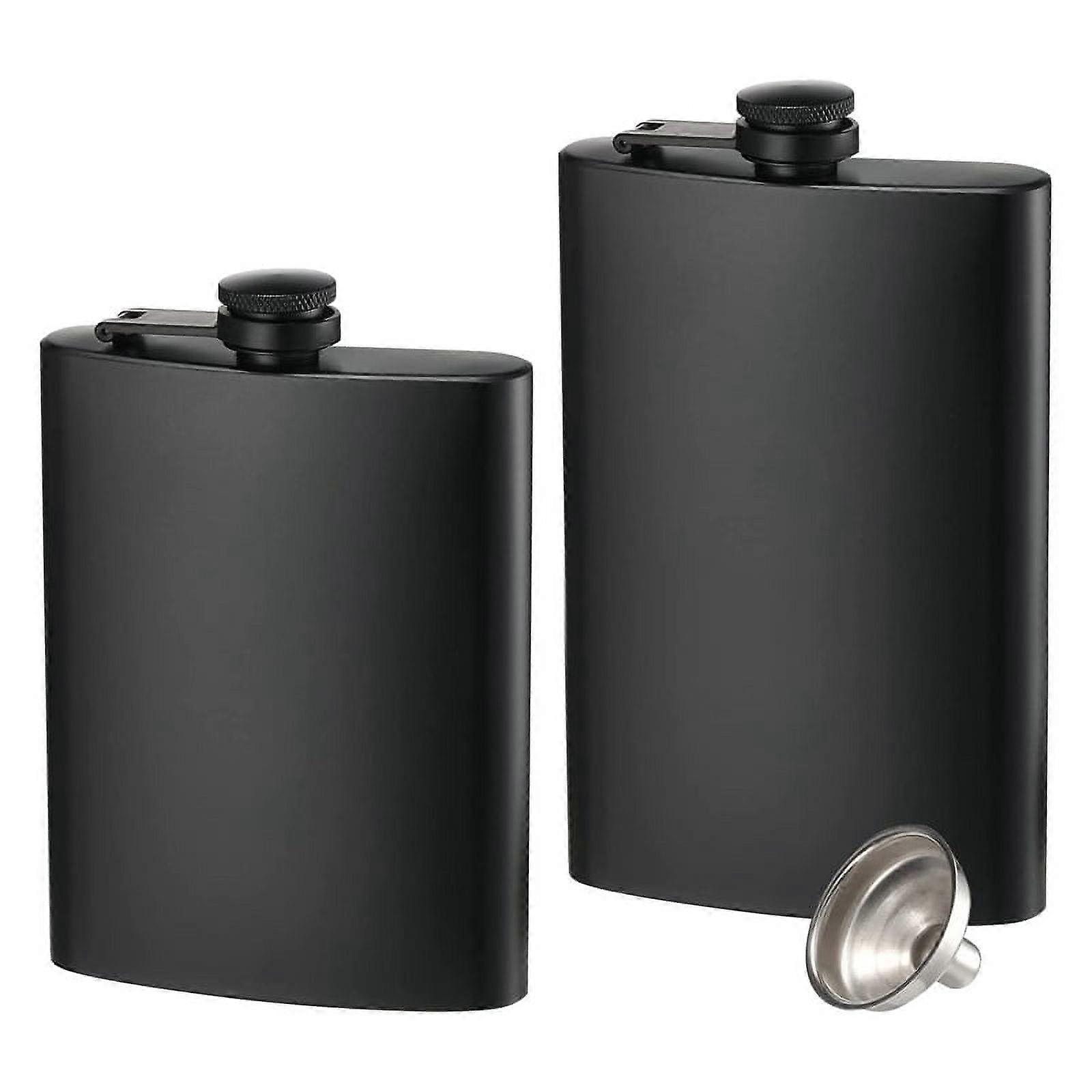 ckepdyeh 2 Pack Hip Flasks for Liquor, 8 Oz Stainless Steel Leakproof Thin Flasks with Funnel for Men & Women (Matte Black)