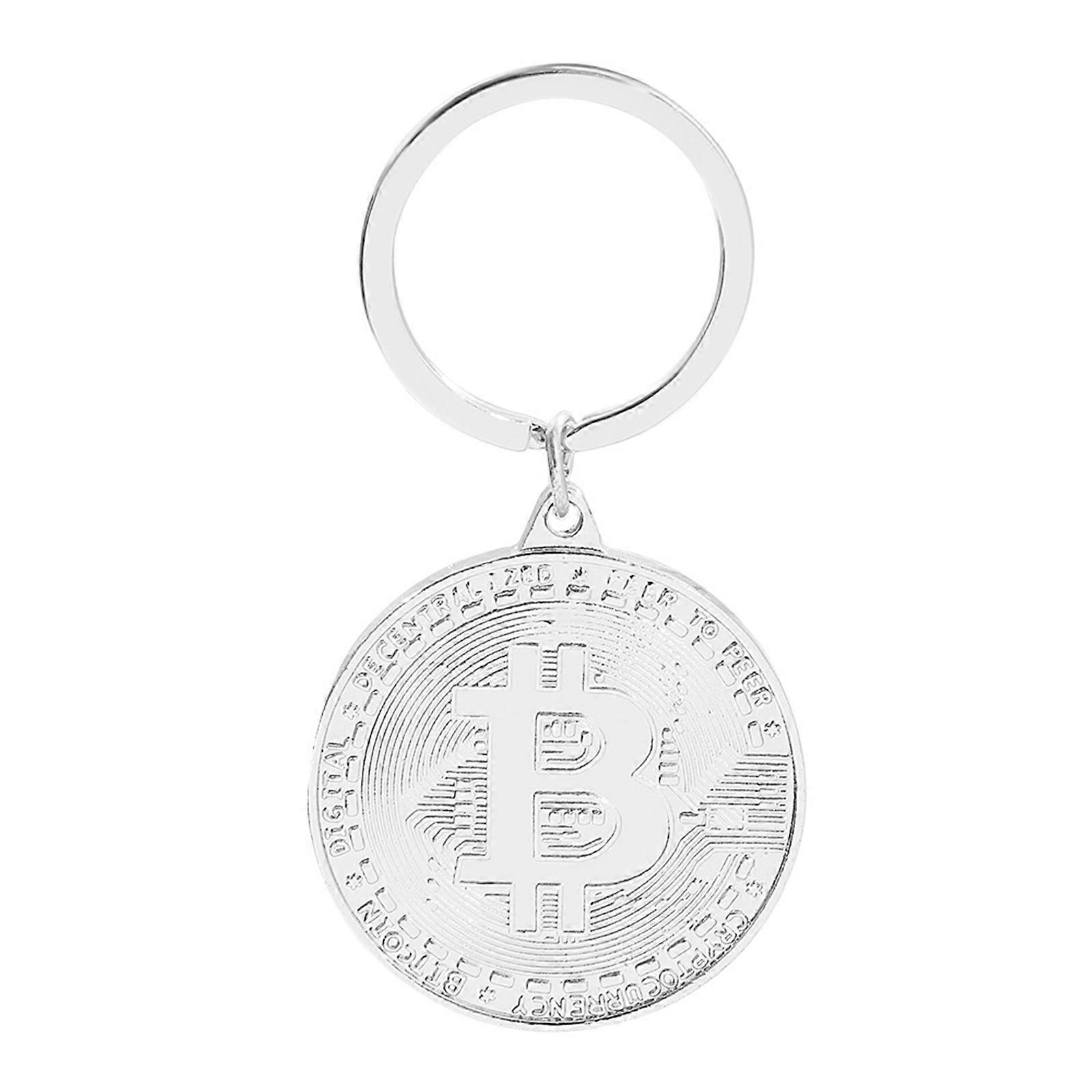Crypto Collectible Keychain With Bitcoins Motifs Stylish Metal Construction Keyring Pendant For Gifting And Display  Silver
