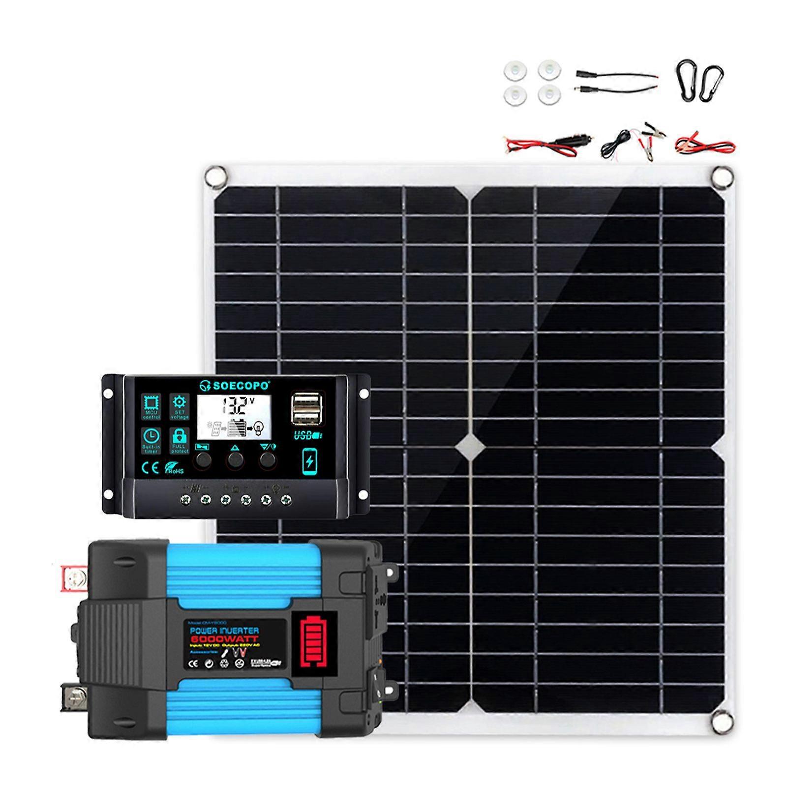 300W Solar Panel with 6000W Power inverter DC 12V/24V to AC 110V/220V 100A MPPT Controller Solar System Complete Kit for Home Camping Off-Grid
