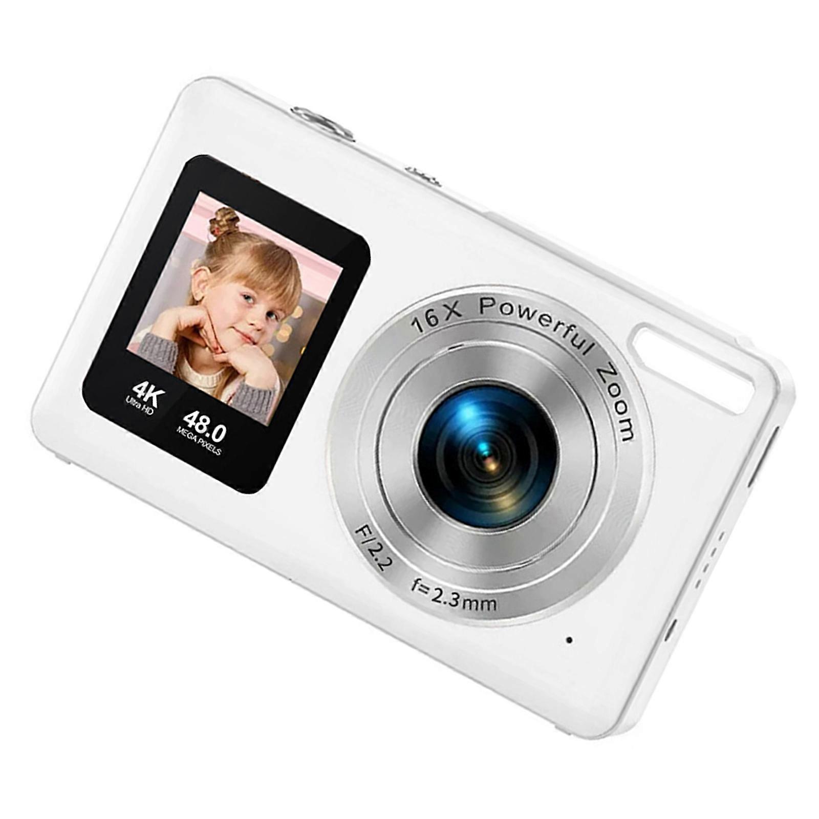 High Resolution 4K Digital Camera 64MP Two Screen with 16x Zoom for Family and Travel Photography  White