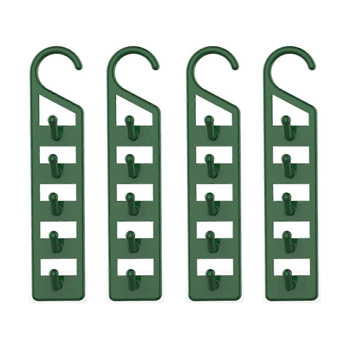 Closet Space Saver Hooks Set of 4 with 5 Holes Belt and Clothes Hanger Organizer for Home Dorm Apartment Green