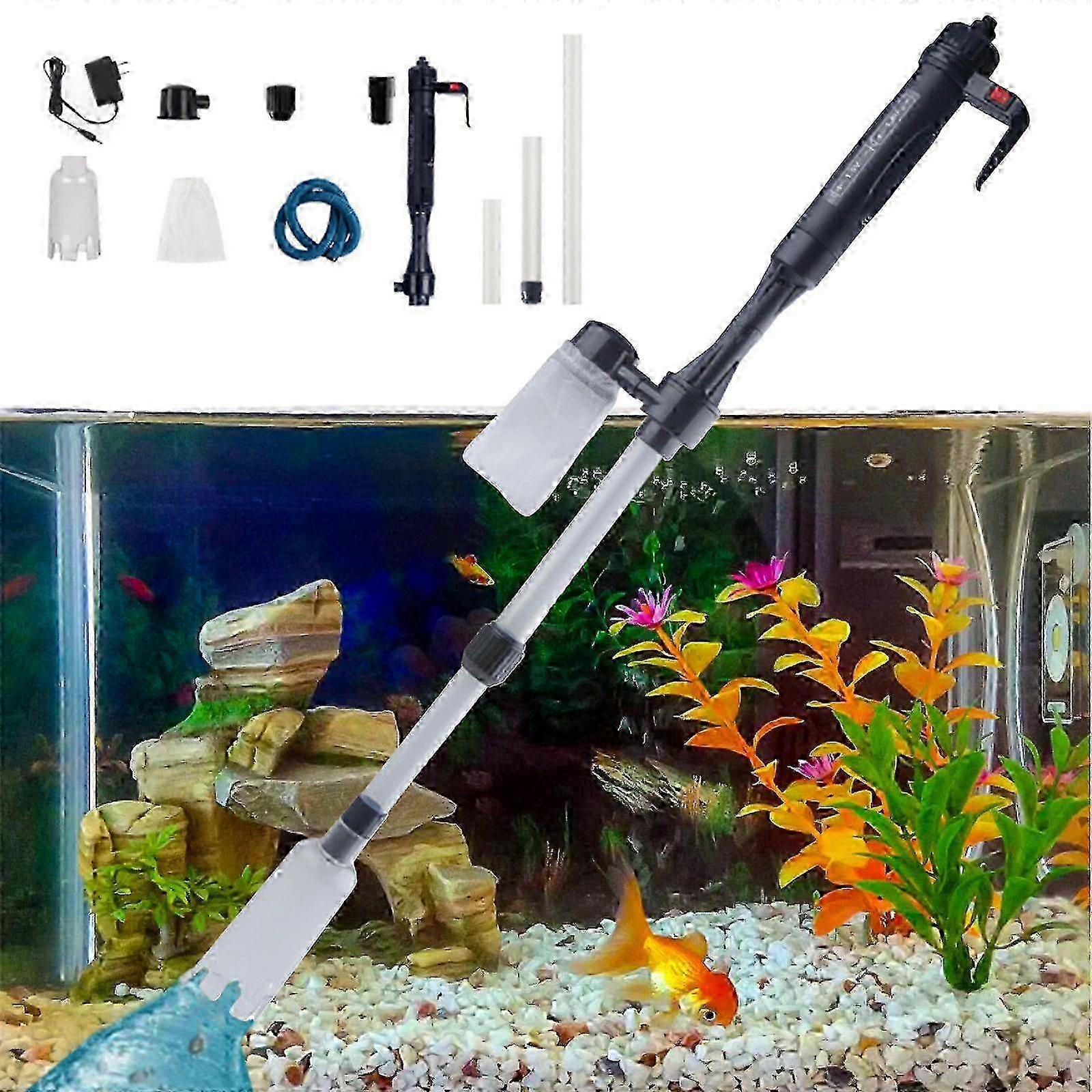 电动水族箱砾石清洁器 4 合 1 自动虹吸防水真空吸尘器，用于换水器洗沙水族箱清洁工具
