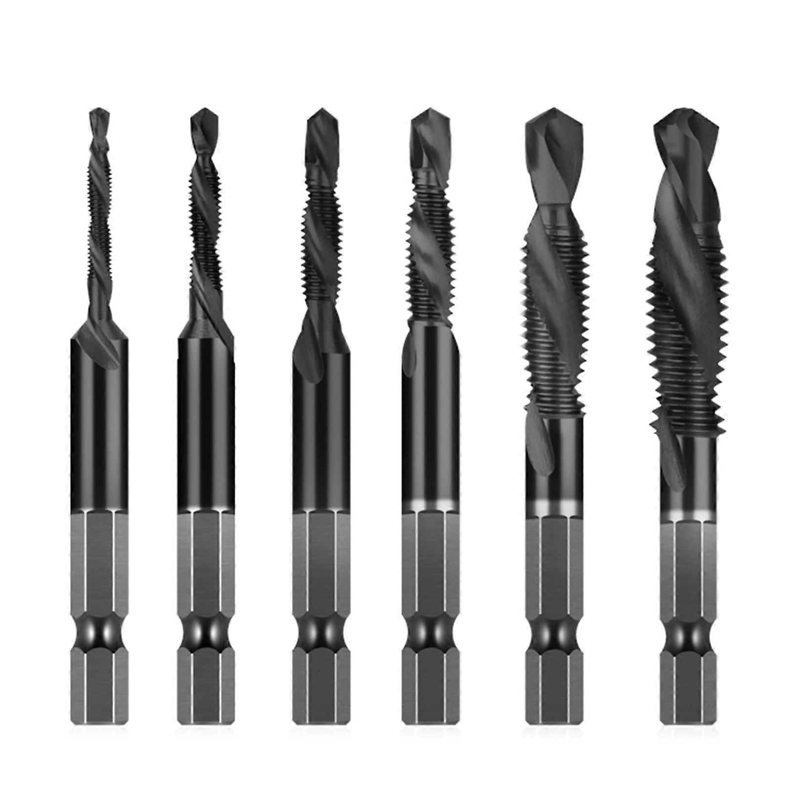 Pack of 6 Precision Combination Drill and Tap Bits Hex Shank for Screw Thread Drilling Tapping Deburring Countersinking Multicolor