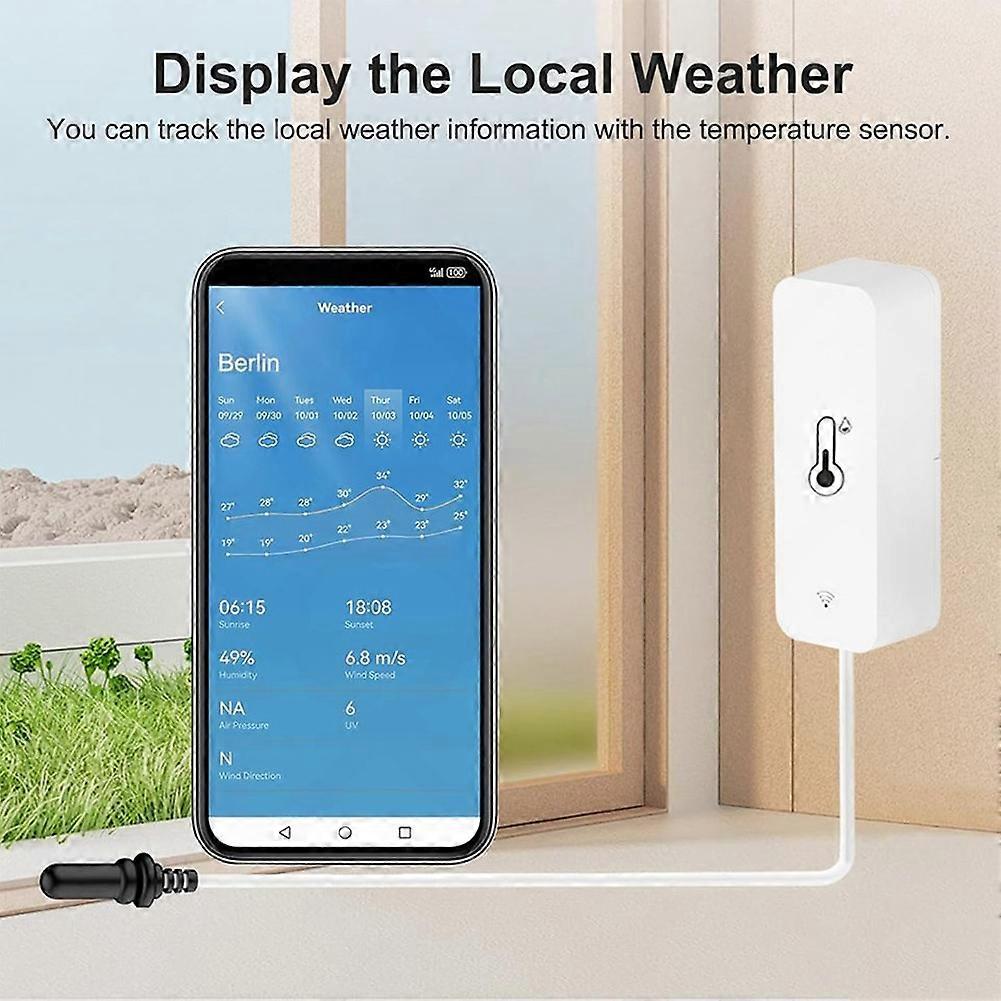 Tuya WiFi Temperatures Humidity Sensor with External Probe Wireless Temperatures App Monitor for Freezer Fish Tank