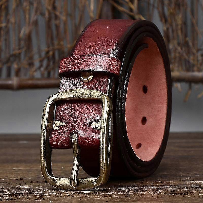 Retro Style Belt for Denim Jeans - First Layer Cowhide Leather Daily Wear red/brown 110cm