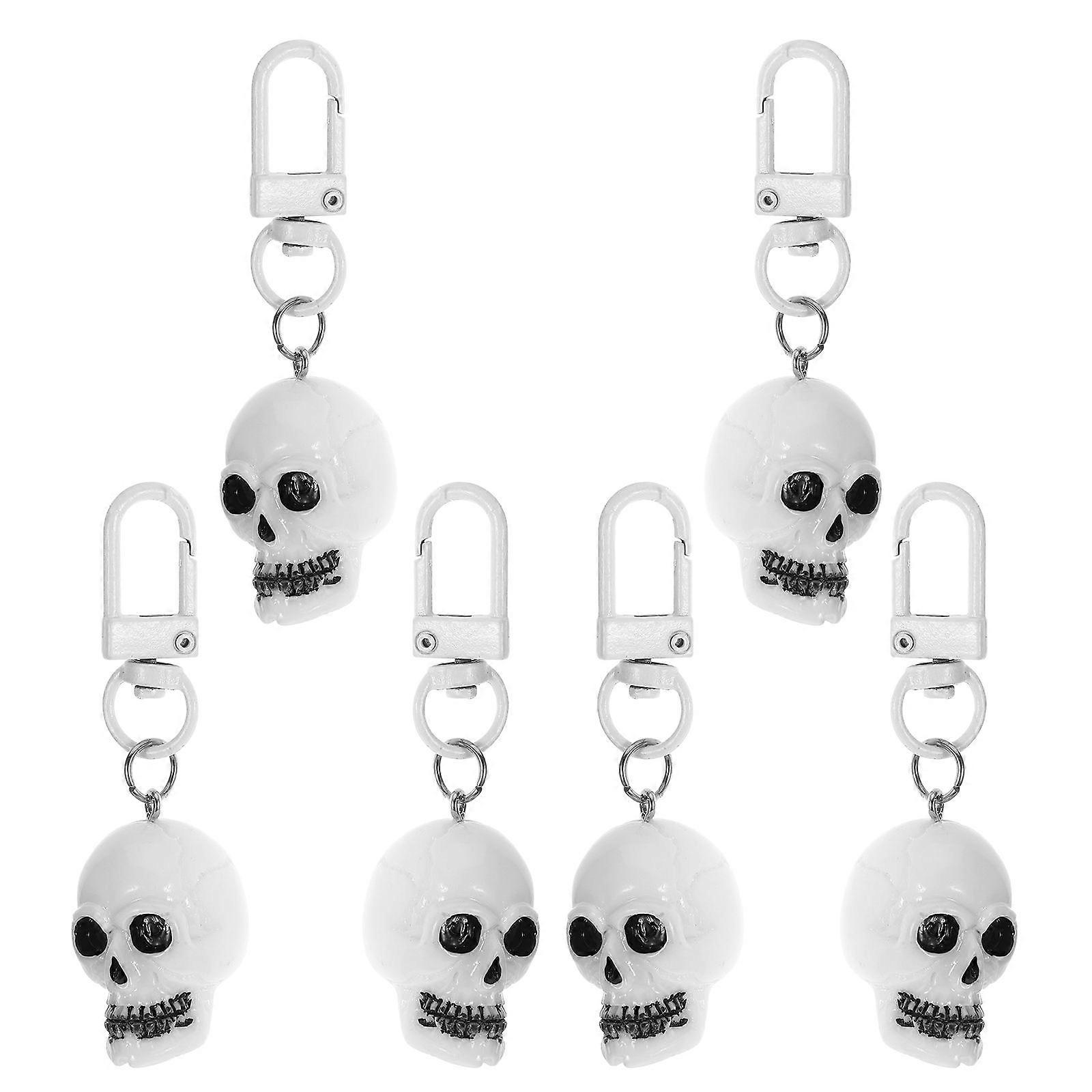 Decorative Keychains for Bags with 6Pcs White Resin Skull Keychain