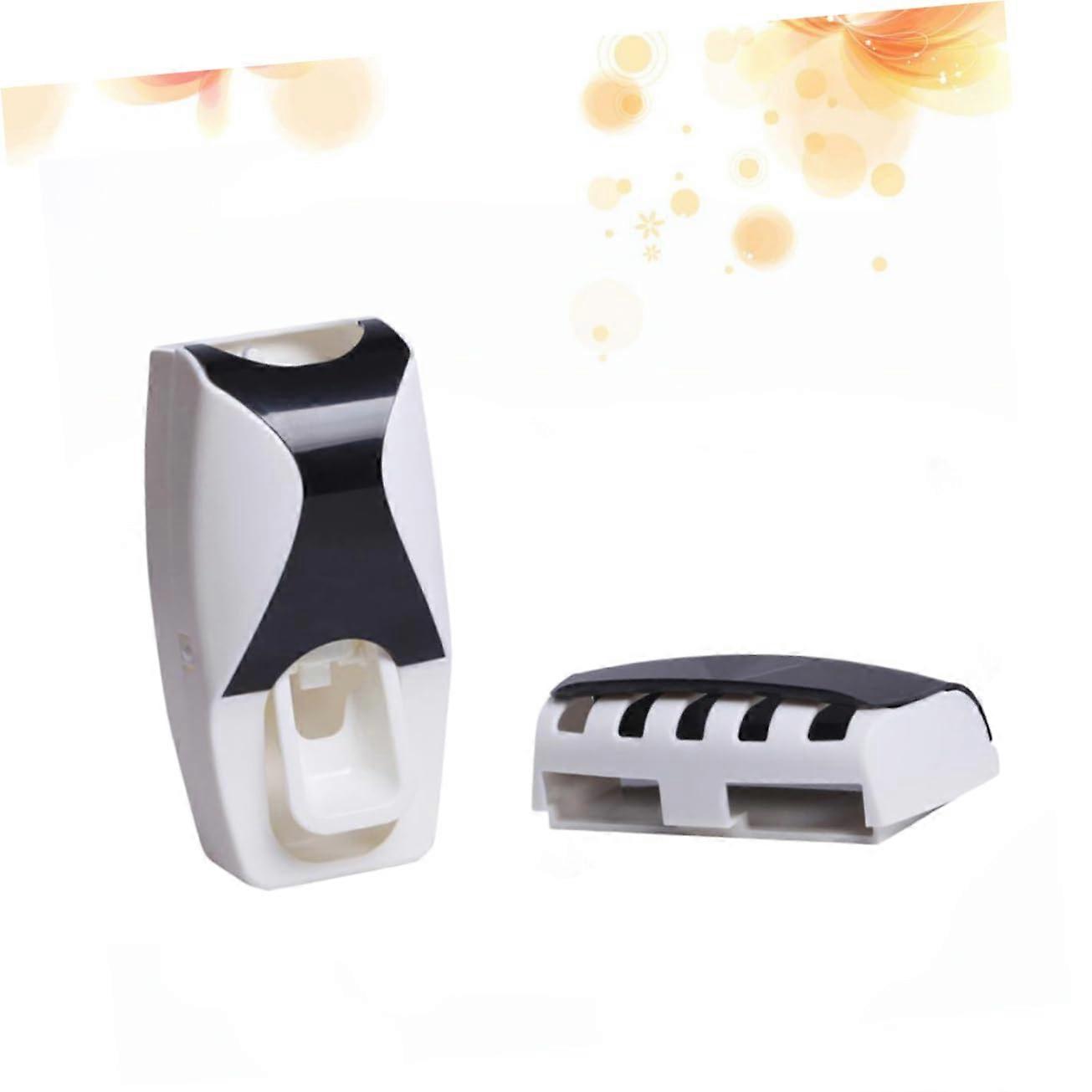 Wall Mounted Toothbrush Holder with Toothpaste Dispenser and Squeezer, Black Bathroom Organizer