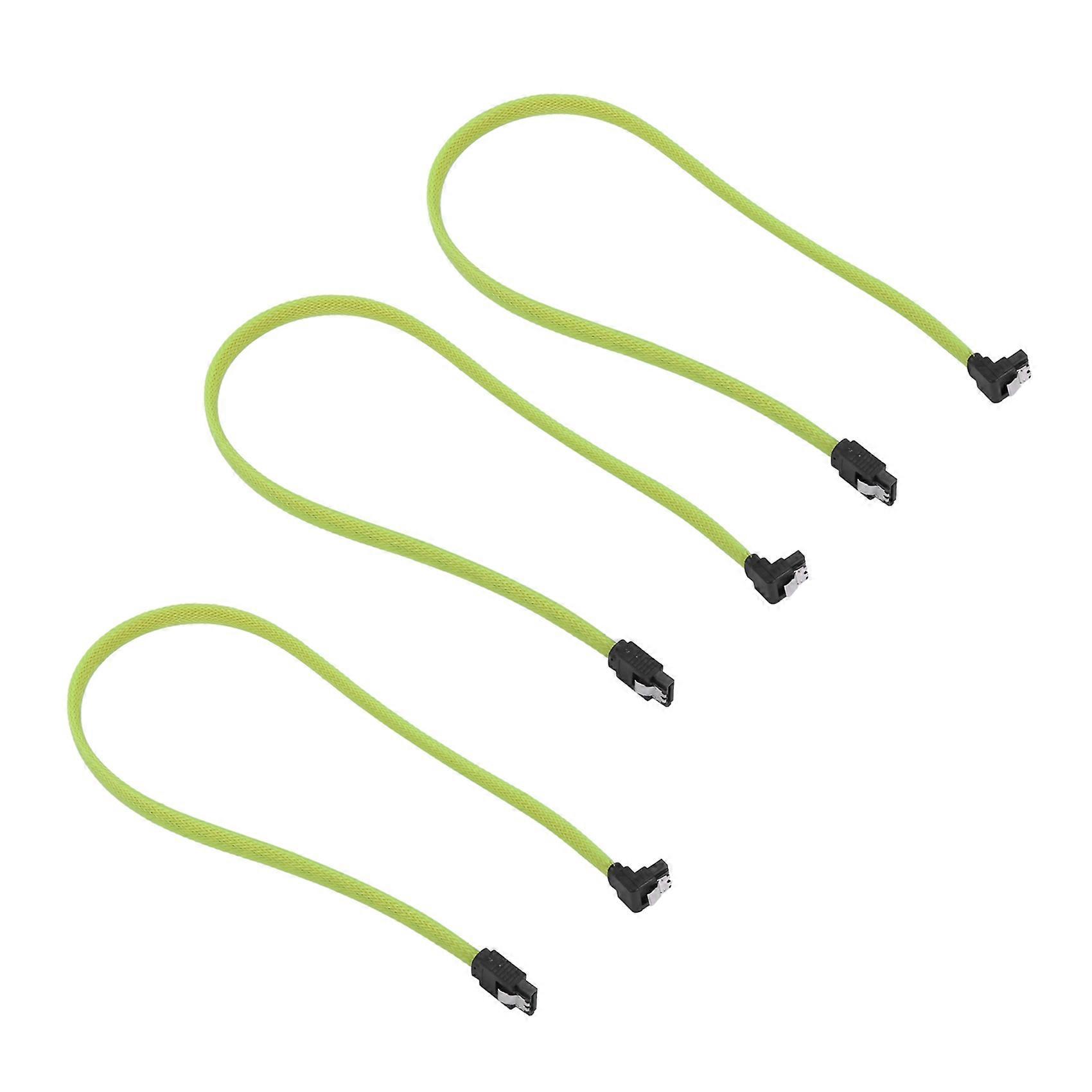 3X SATA 3.0 III SATA3 7Pin Data Cable Right Angle 6Gb/S SSD Cables HDD Hard Disk Data Cord with Nylon Sleeved(Green)