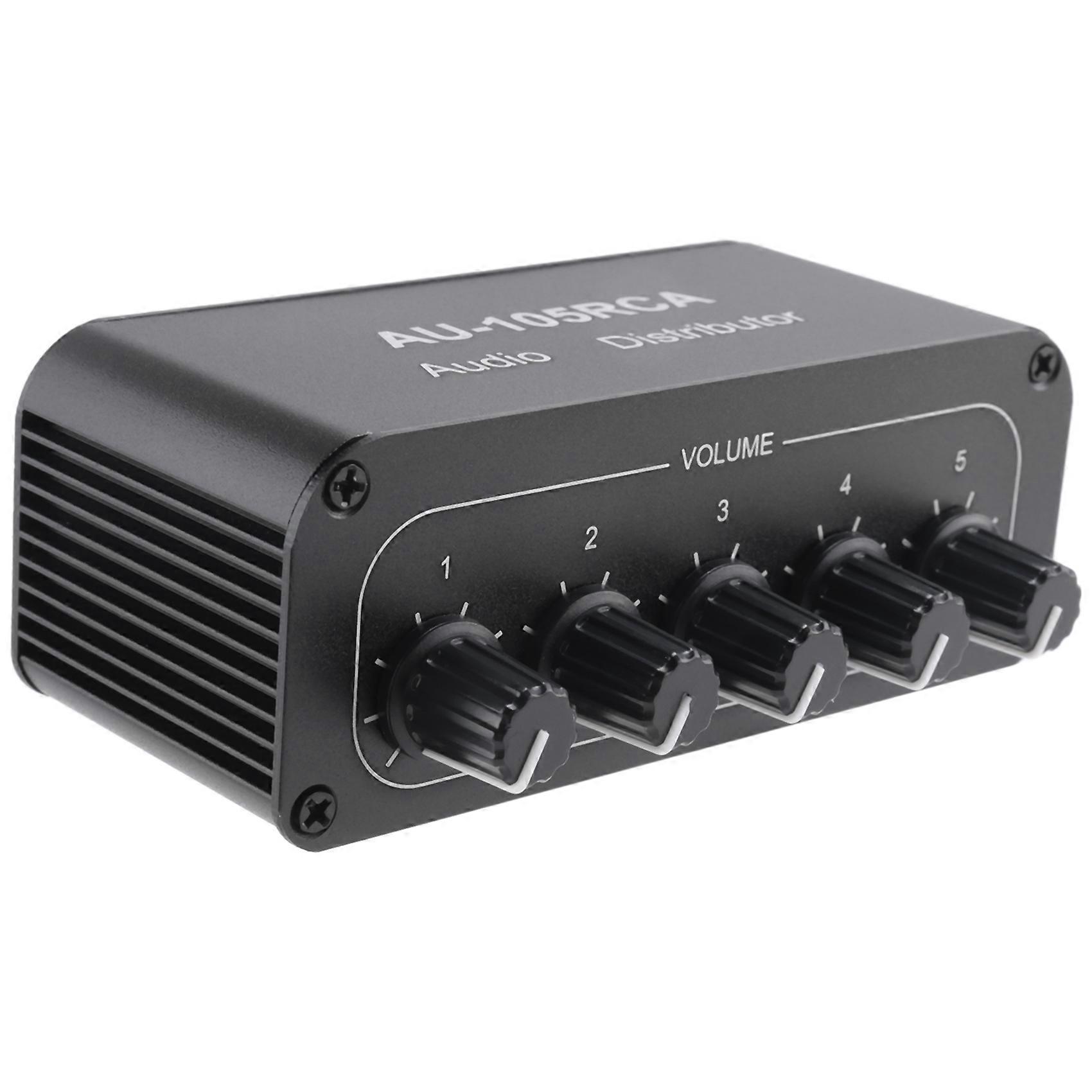 Stereo Audio Mixer 1 Input 5 Output Multi-Channel Audio Source Distributor RCA Interface for Power Amplifiers
