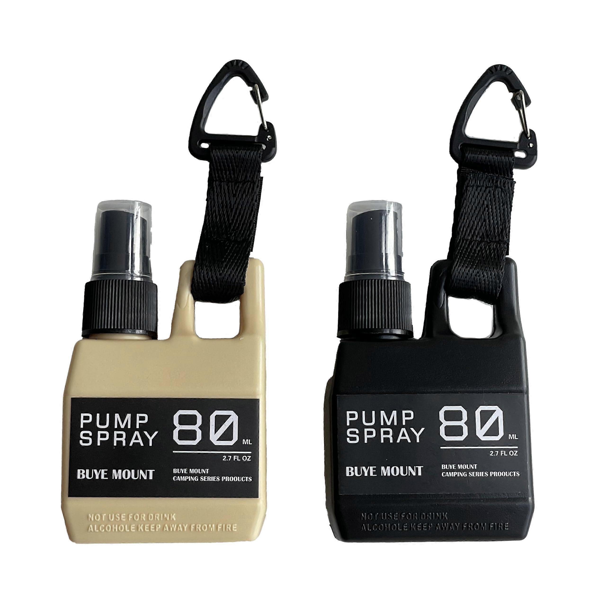 2 Pack Travel Spray Bottle with 360° Rotatable Nozzle, Refillable Fine Mist, Strap and Metal Clip, Tactical Black and Tan