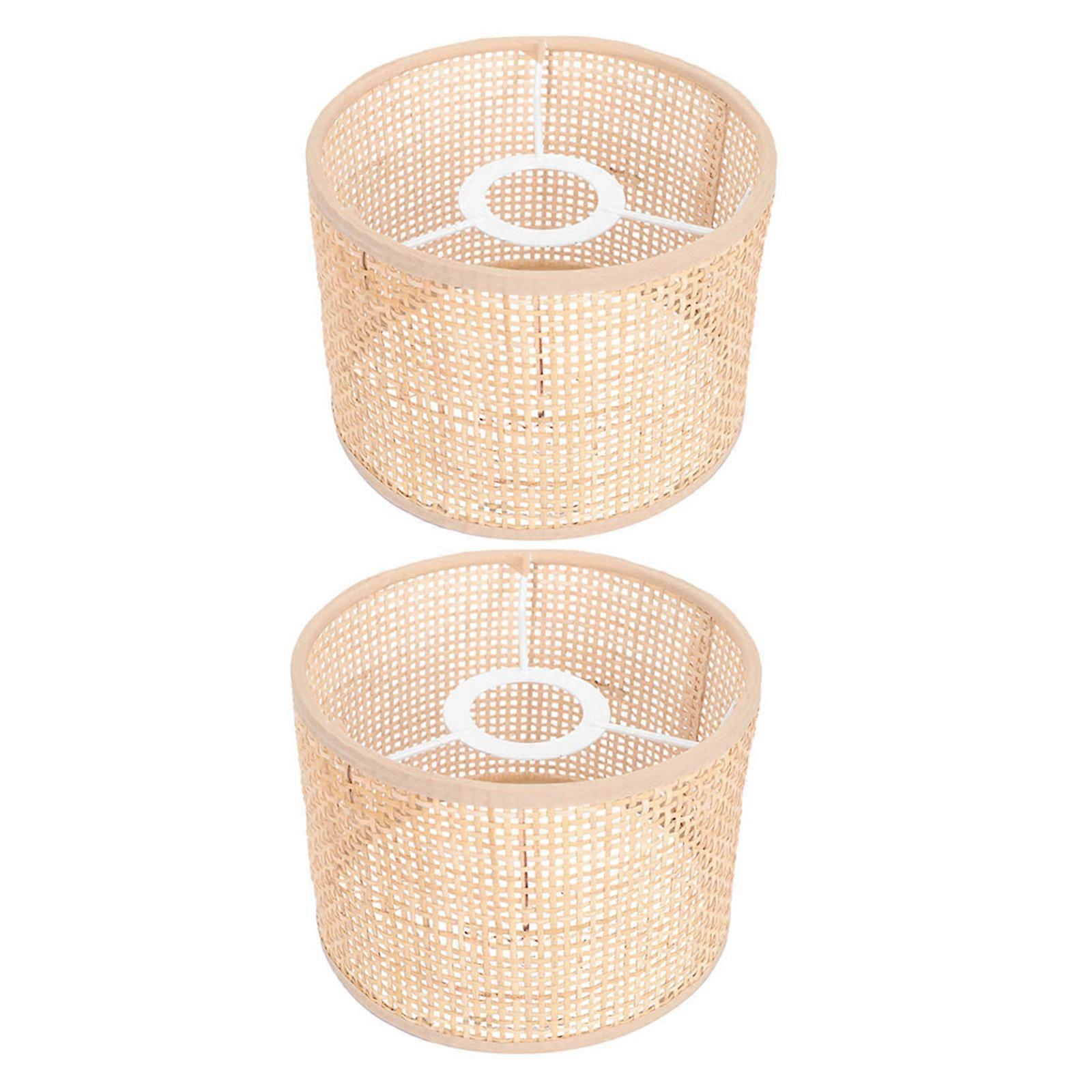 Rattan Lampshade with Unique Woven Design for Decor Brown Soft Lighting 2pcs Versatile Durability