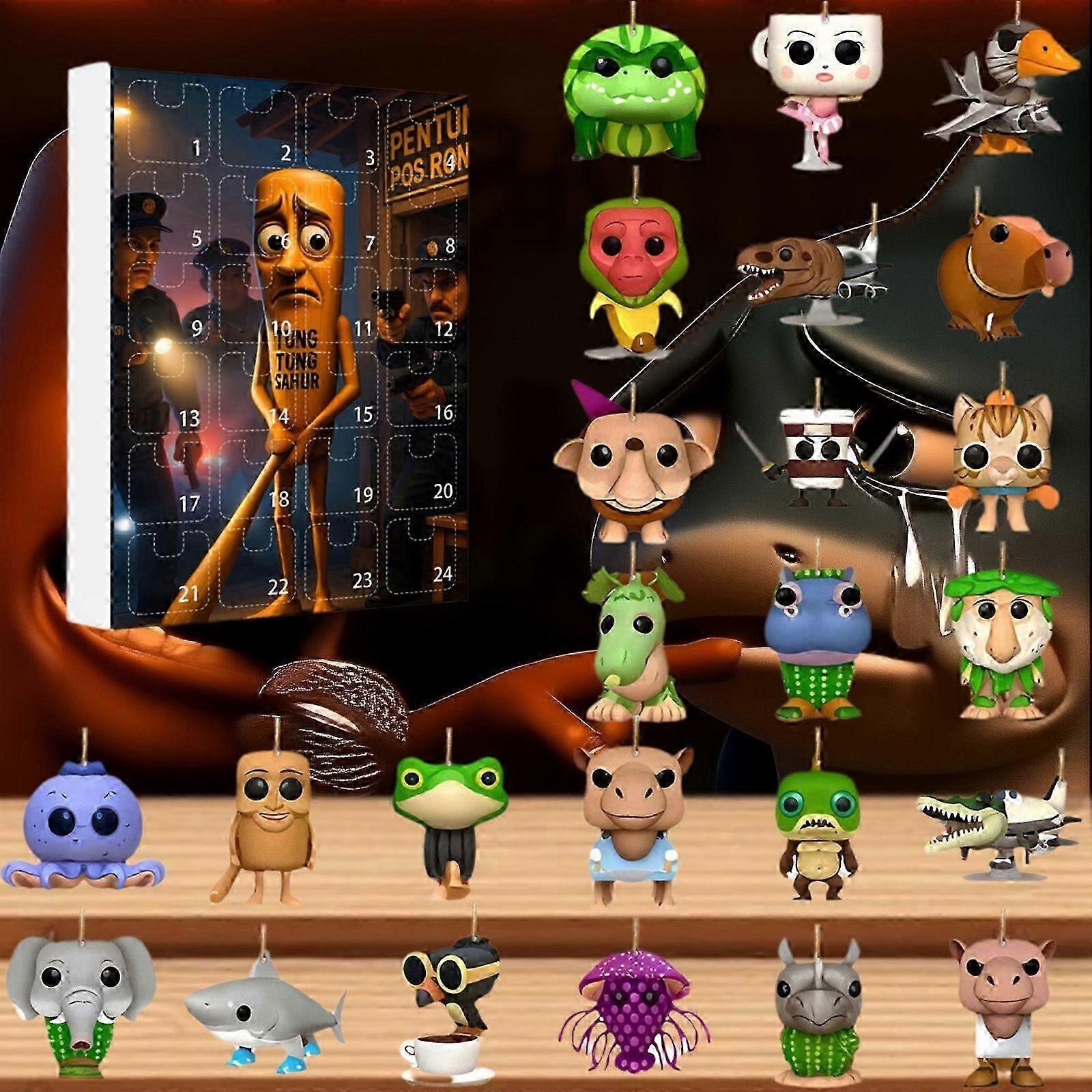 2025 Calendrier de l’Avent de Noël, Tung Tung Tung Sahur Charm Pendentif Acrylique 24 jours Compte à rebours de Noël A1