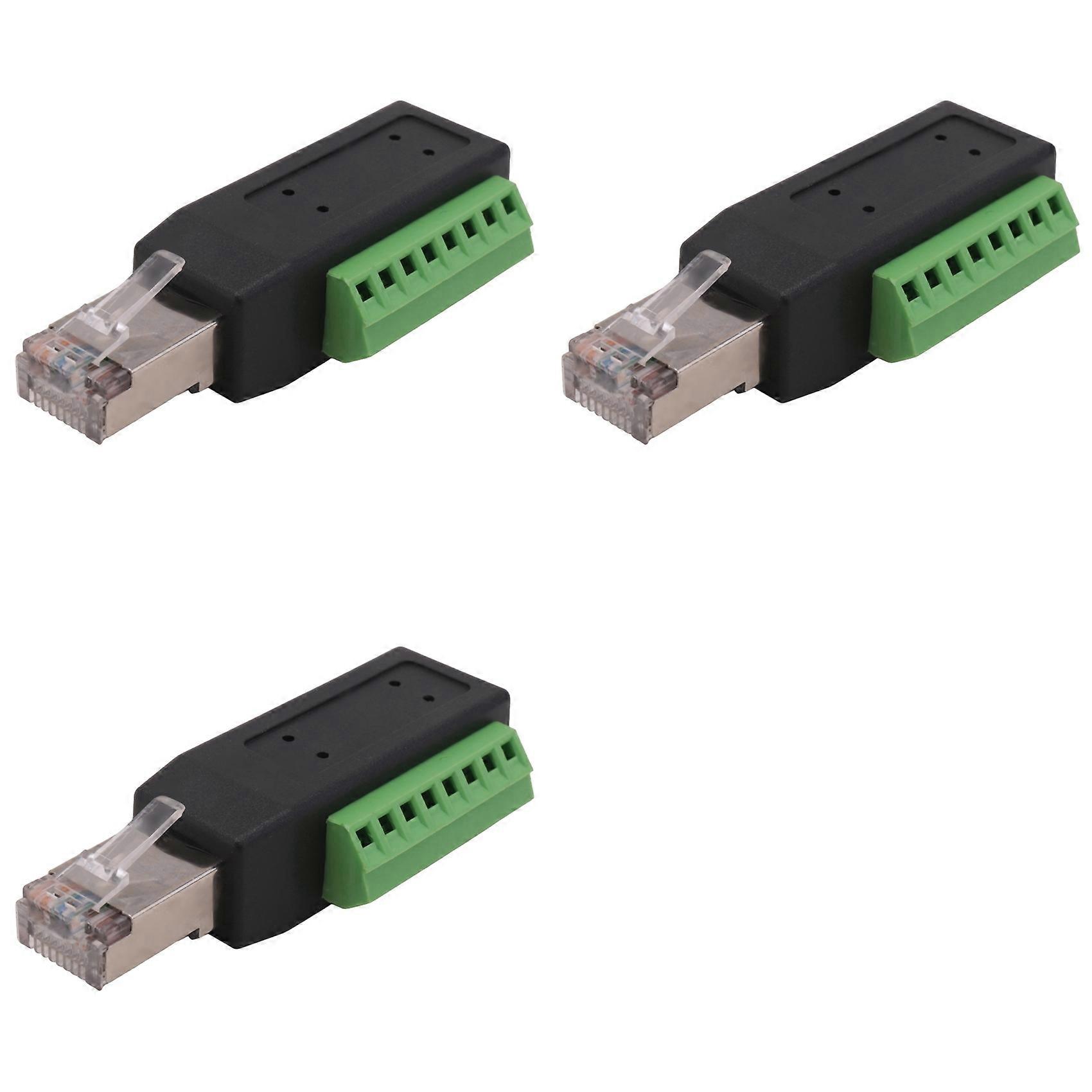 3X RJ45 Screw Terminal Connector RJ45 Solderless Male Plug to 8-Pin Terminal Block Adapter for Ethernet Cat5 /6/7 AV