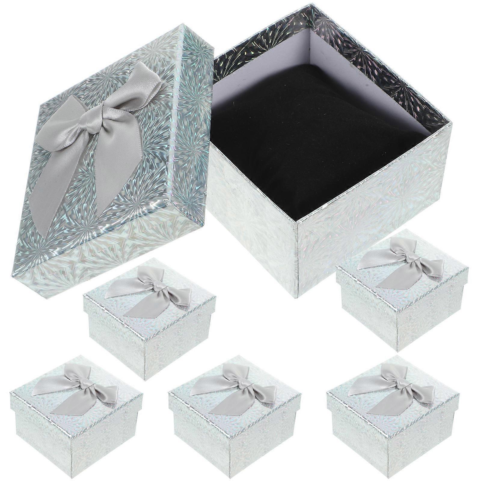 Grey Square Paper Gift Boxes for Storage Use 6Pcs Present Boxes with Ribbon