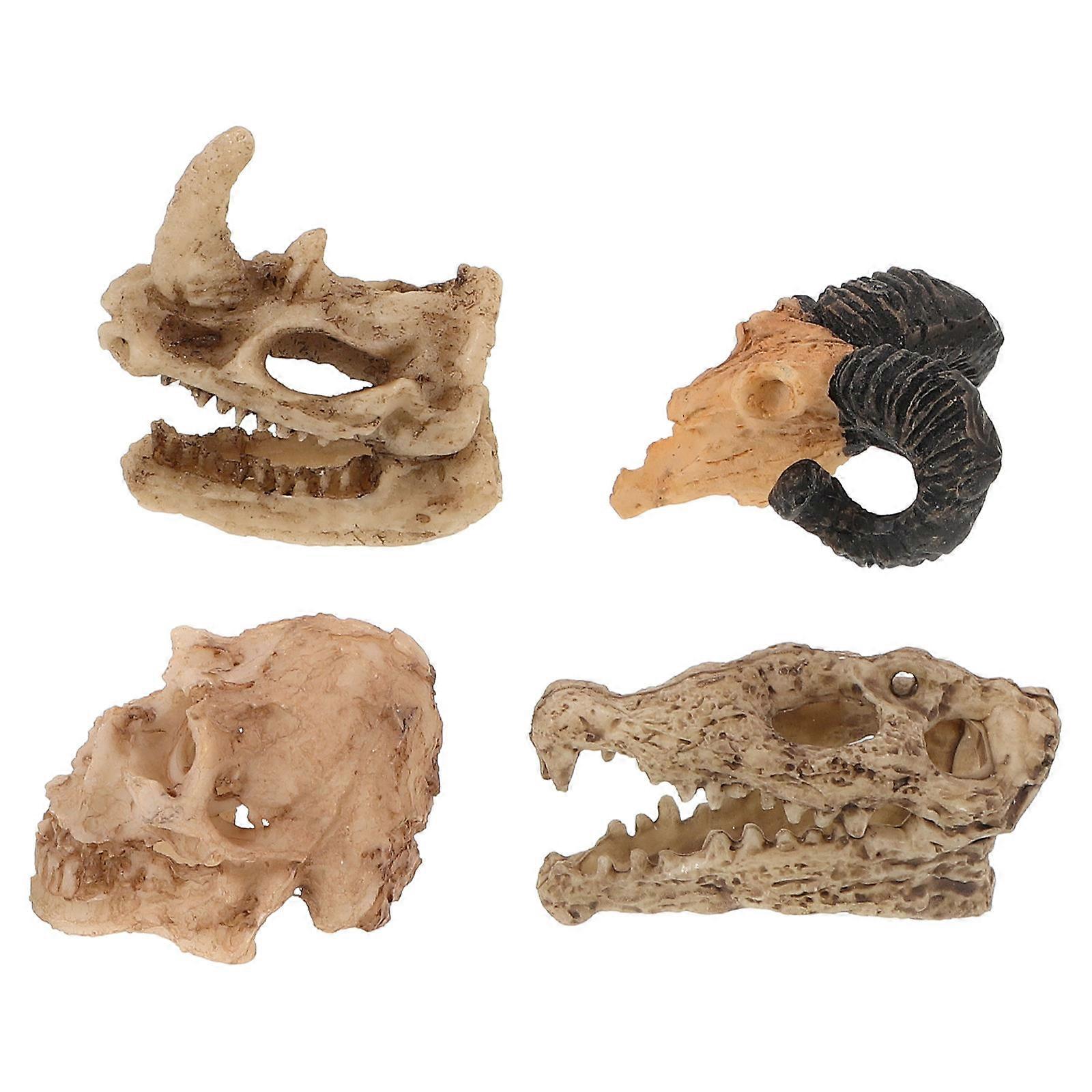 Skull Model Reptile Hideout Decoration for Reptile Tank 4Pcs