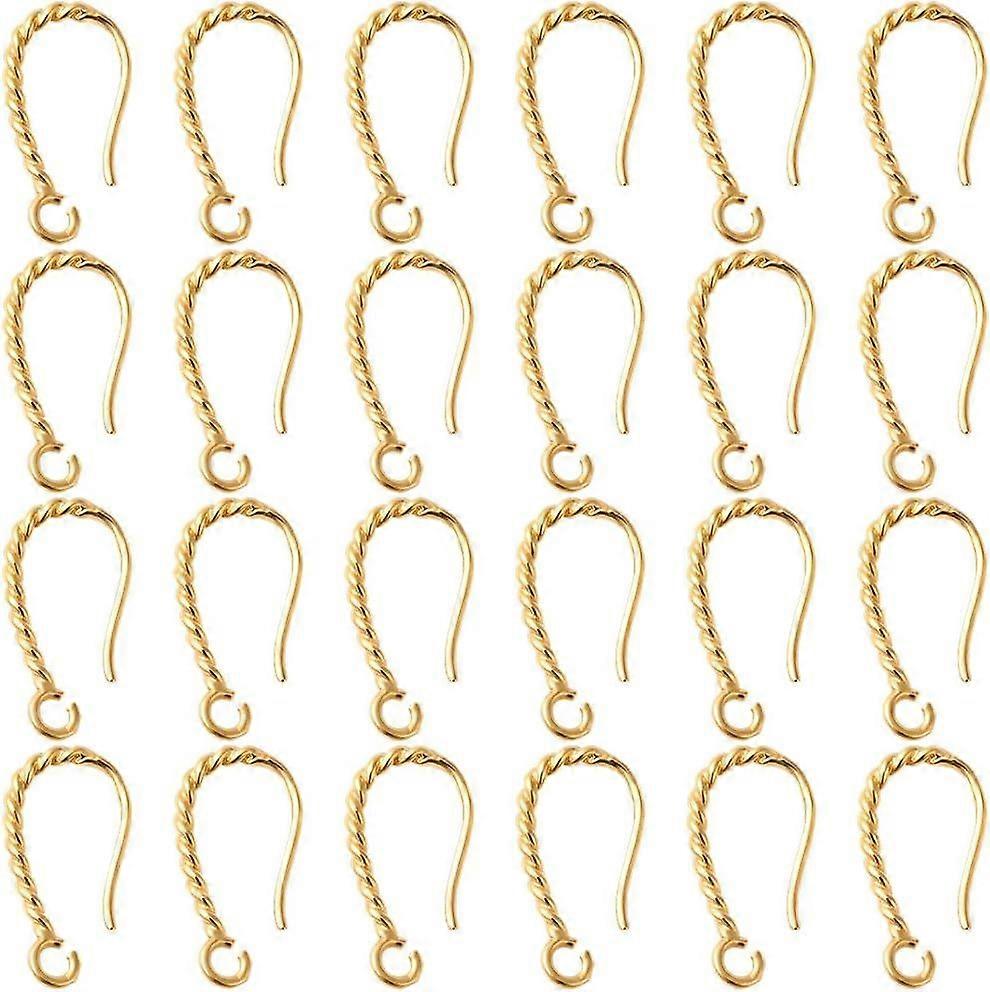 1 Box 40pcs Real 18K Gold Plated Gold Earring Hooks Earring Wire Findings Brass Metal Twist French Style Earwires Hooks with Open Loop for Jewelry Mak