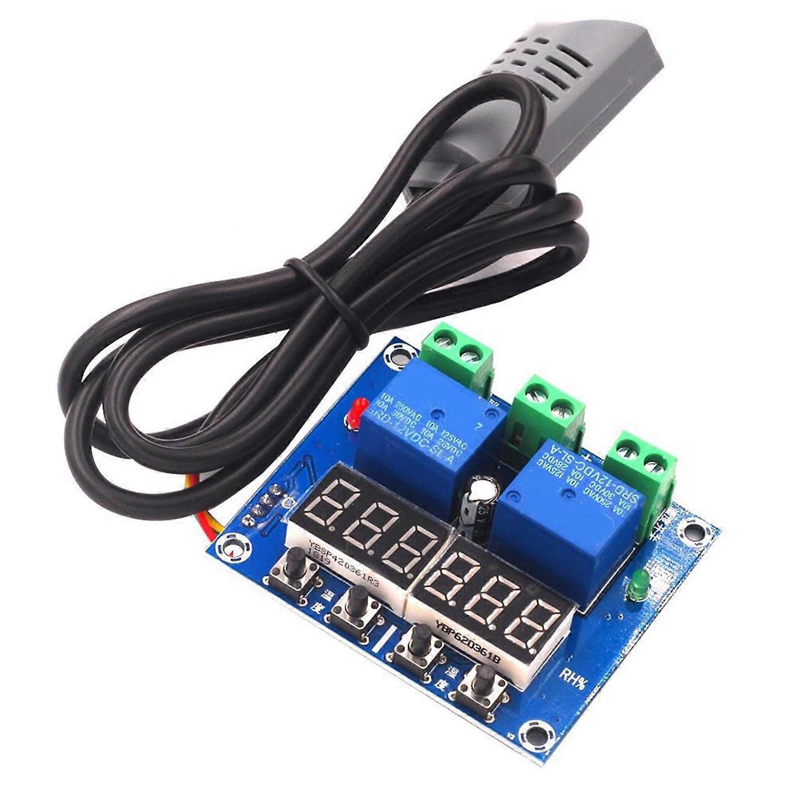 DC 12V Temperature Humidity Controller with  Accuracy Dual Output Relays for Wide Applications