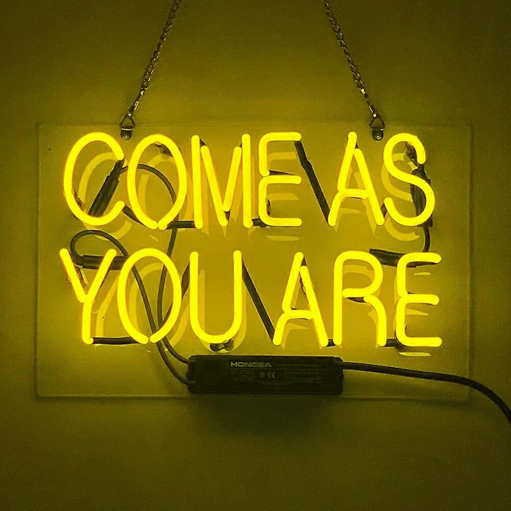 Come As You Are Real Glass Neon Sign - Handmade Welcoming Wall Art for Bedroom, Entryway & Inclusive Gift - 14"x9"
