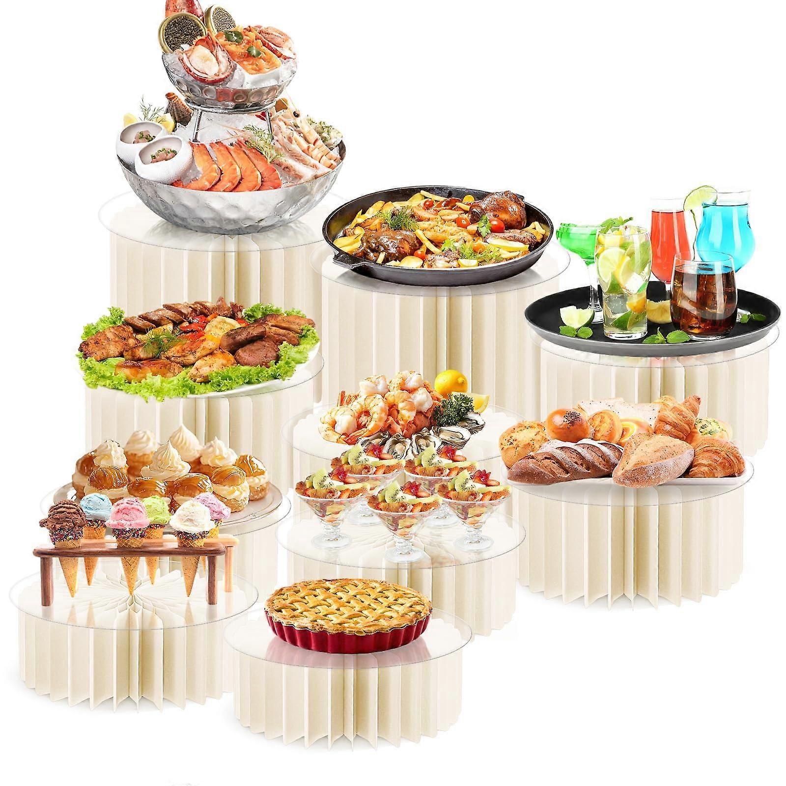 10 Pcs Buffet Risers Set with Clear Acrylic Plates, Foldable MultiHeight Food Display for Party