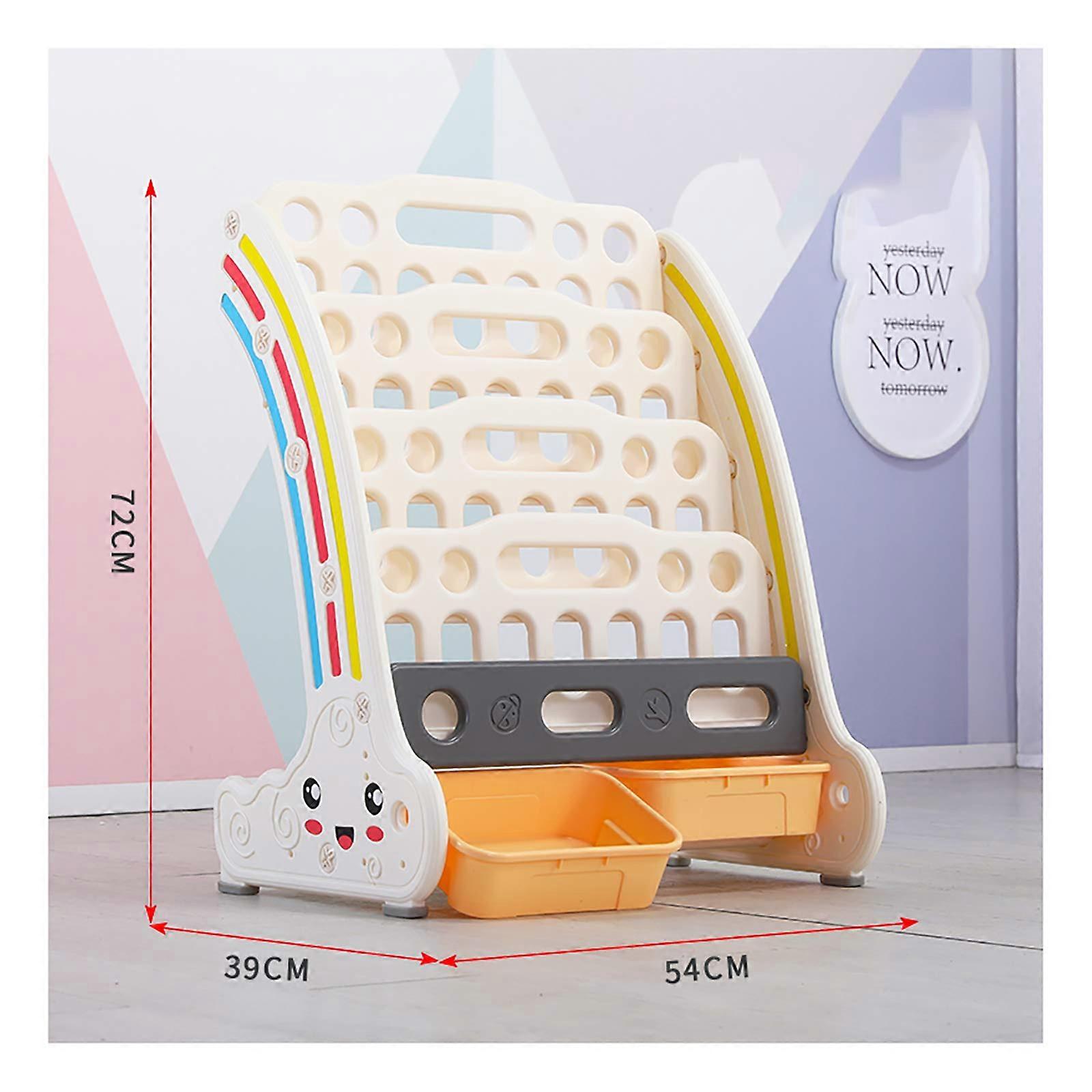 Kids Bookshelf with Lovely Rainbow Cloud Design, 2 in 1 Toy and Book Storage for Children's Room