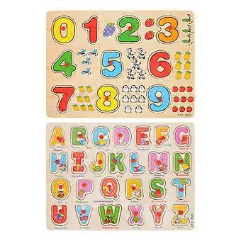 Alphabet Number Puzzle Toy Wooden Playthings for Kids 2Sets Educational Fun