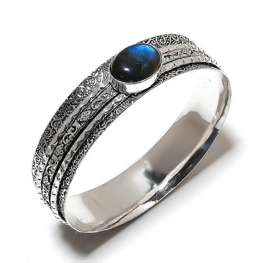 Natural Labradorite Gemstone Handmade 925 Sterling Silver Cuff Bangle 7.5" p3e39