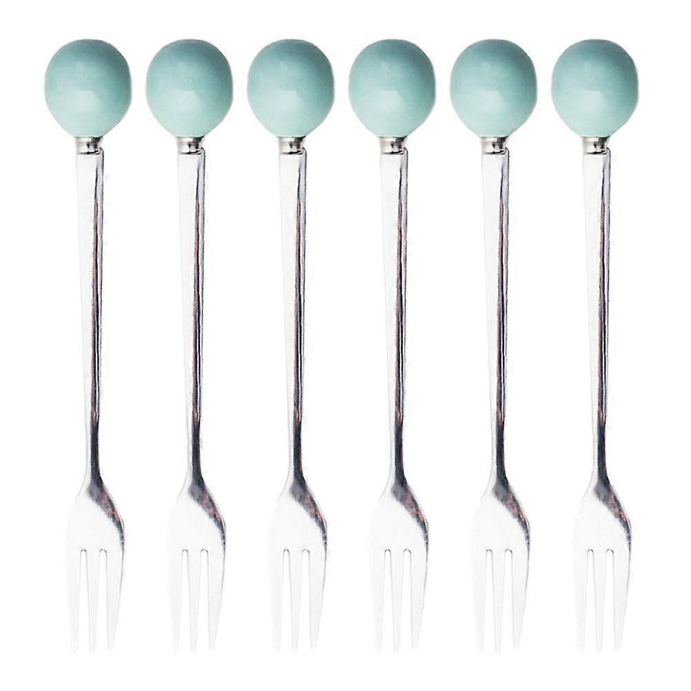 Home Tableware Stainless Steel Mini Fork Ceramic Handle for Coffee 6Pcs