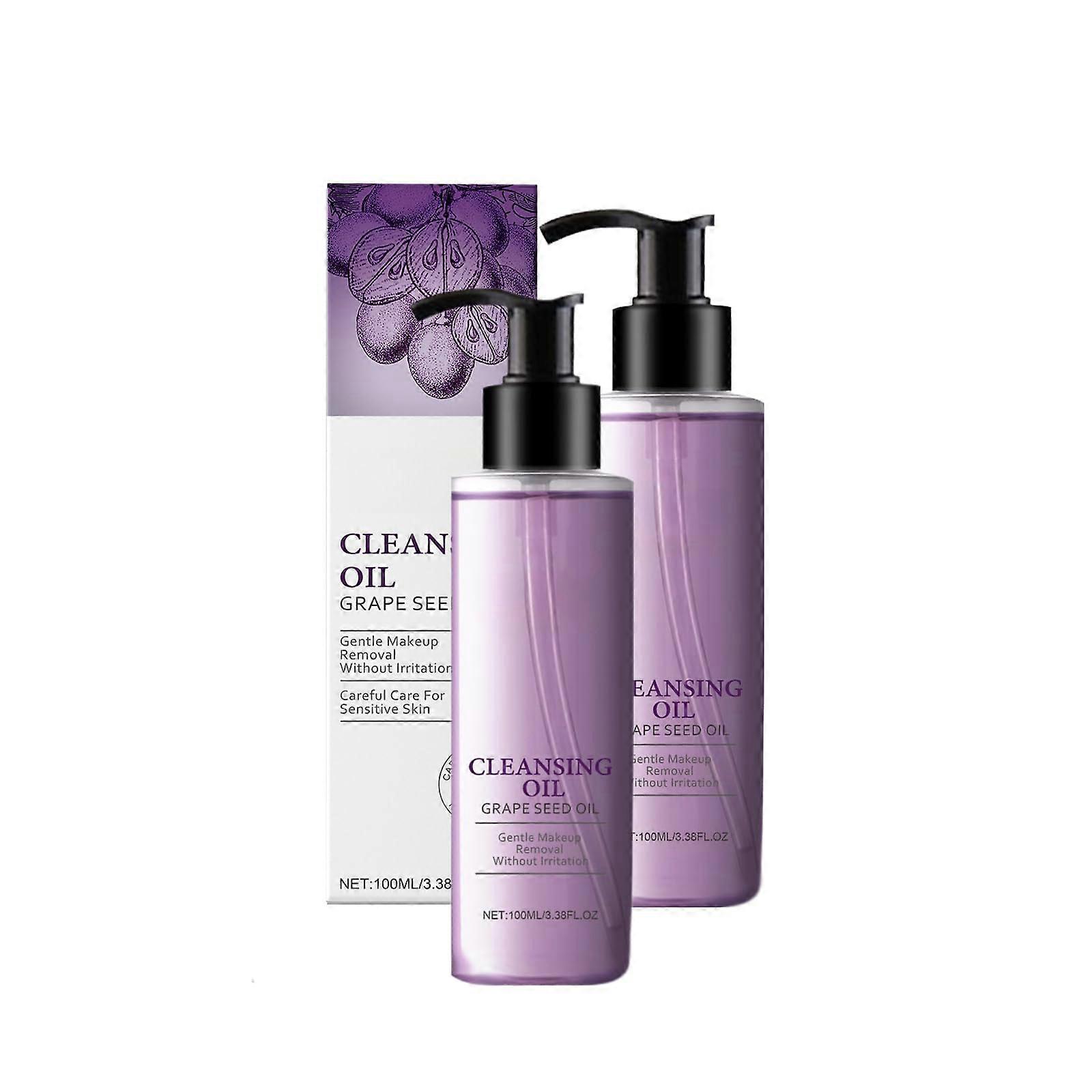Makeup Remover Cleansing Oil with Grape Seed and Vitamin E for Sensitive Skin, 2PC 100ml