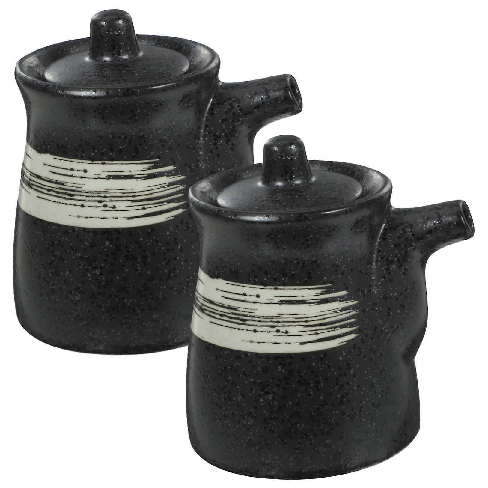 2Pcs Ceramic Oil Dispenser and Soy Sauce Bottle with FallProof SplashProof Design for Kitchen