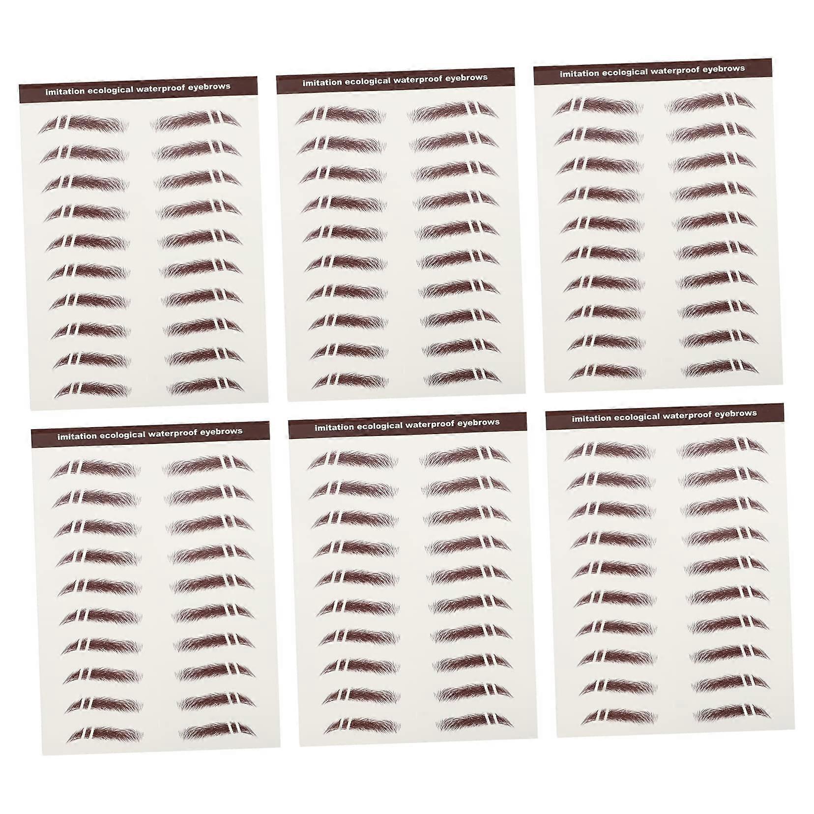 6pcs Natural Water Activated Eyebrow Stickers Realistic False Eyebrows for Sparse No Brow Users