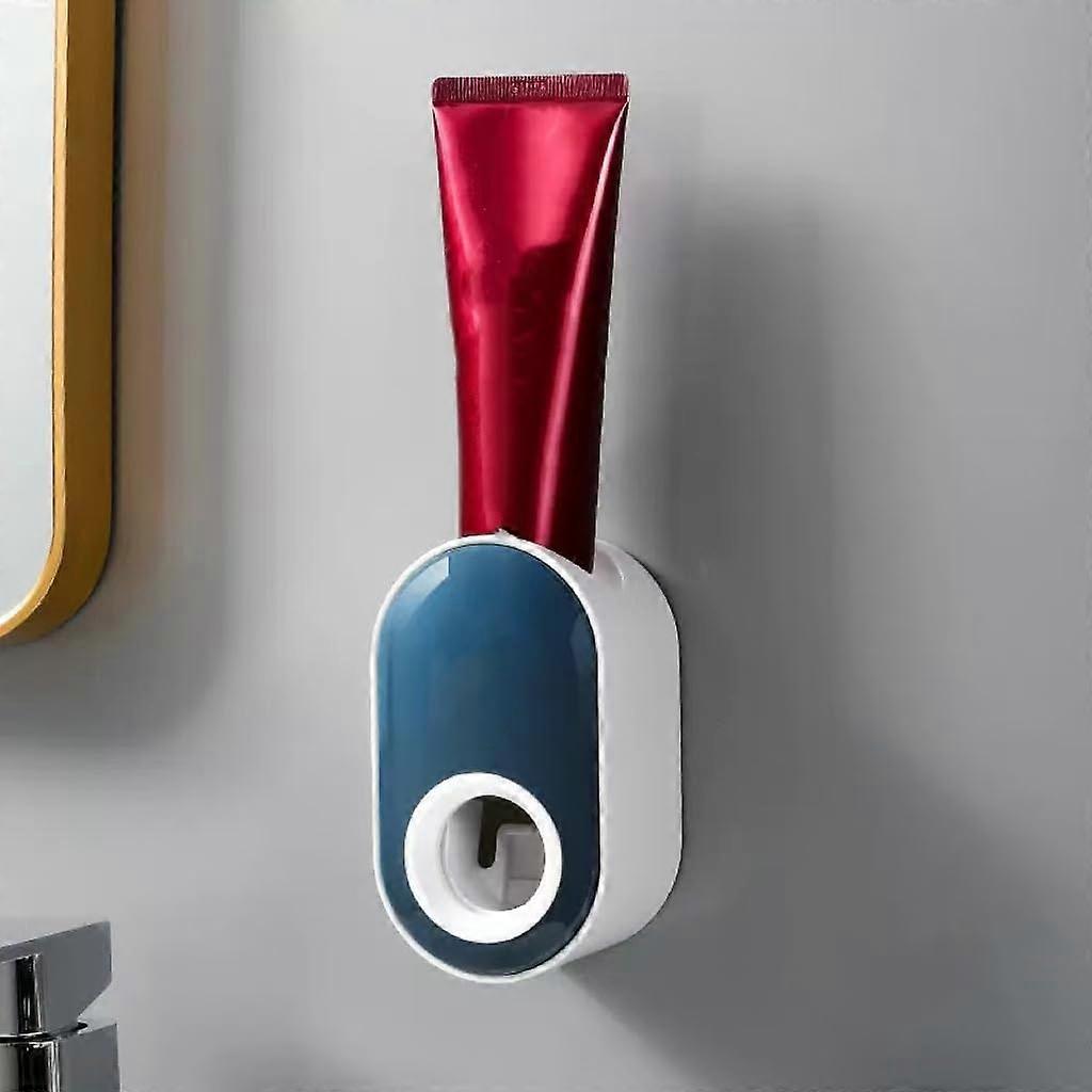 Automatic Toothpaste Dispenser with Toothbrush Holder, Blue Wall Mounted NoDrill Hygienic Design