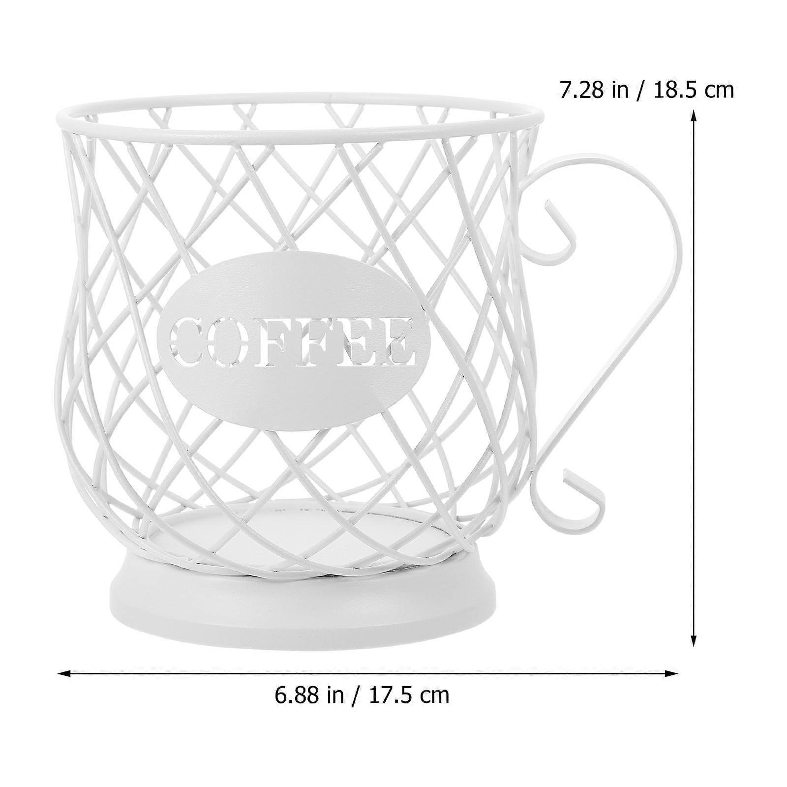 White Coffee Pod Holder Metal Container for Storage Basket