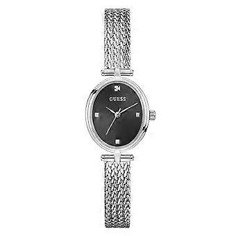 Guess Ruby Women’s Oval Silver Tone Mesh Black Dial Diamond