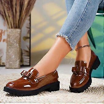 HWRETIE Platte schoenen met kwastjes voor dames, modieus, casual, veelzijdig, glanzend lakleer, lente- en zomerloafers, bruin