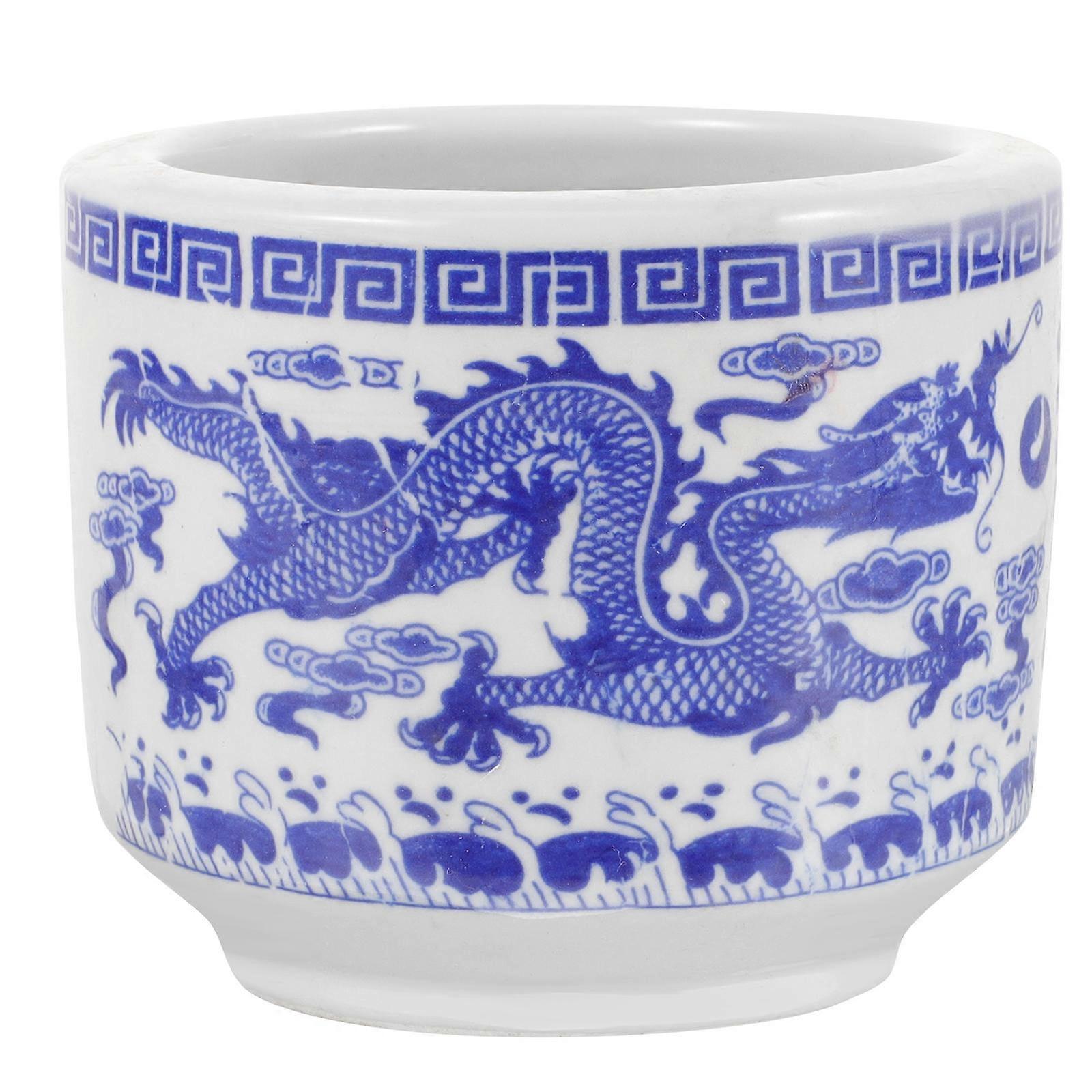 Ceramic Incense Stick Burner with Dragon Pattern Blue