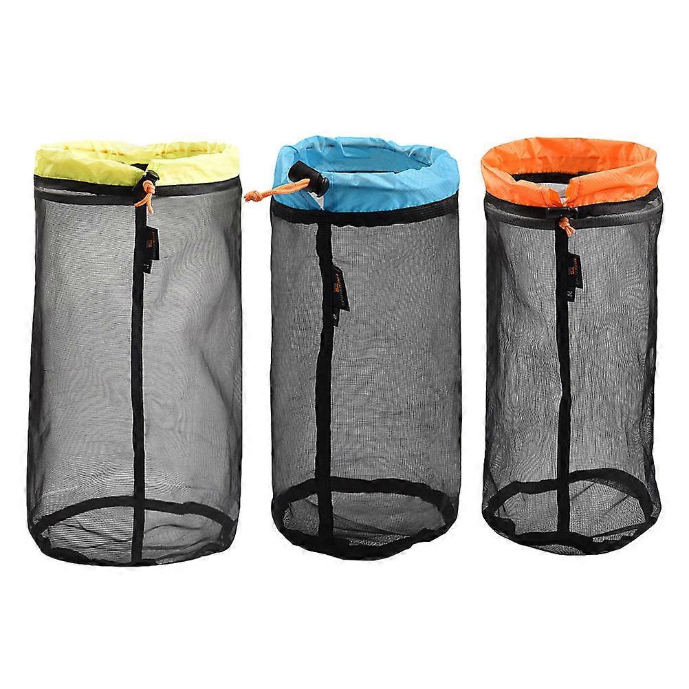 Mesh Drawstring Bag Dirty Clothes Pouch for Hiking 3Pcs Set Assorted
