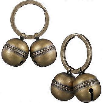 2 Saiten in 4 Stück Katze Hund Halsband Glocken Messingglöckchen für Halsband Hundeanhänger Glocken Haustieranhänger mit Schlüsselringen für Halsbänder Halskette (Bronze)
