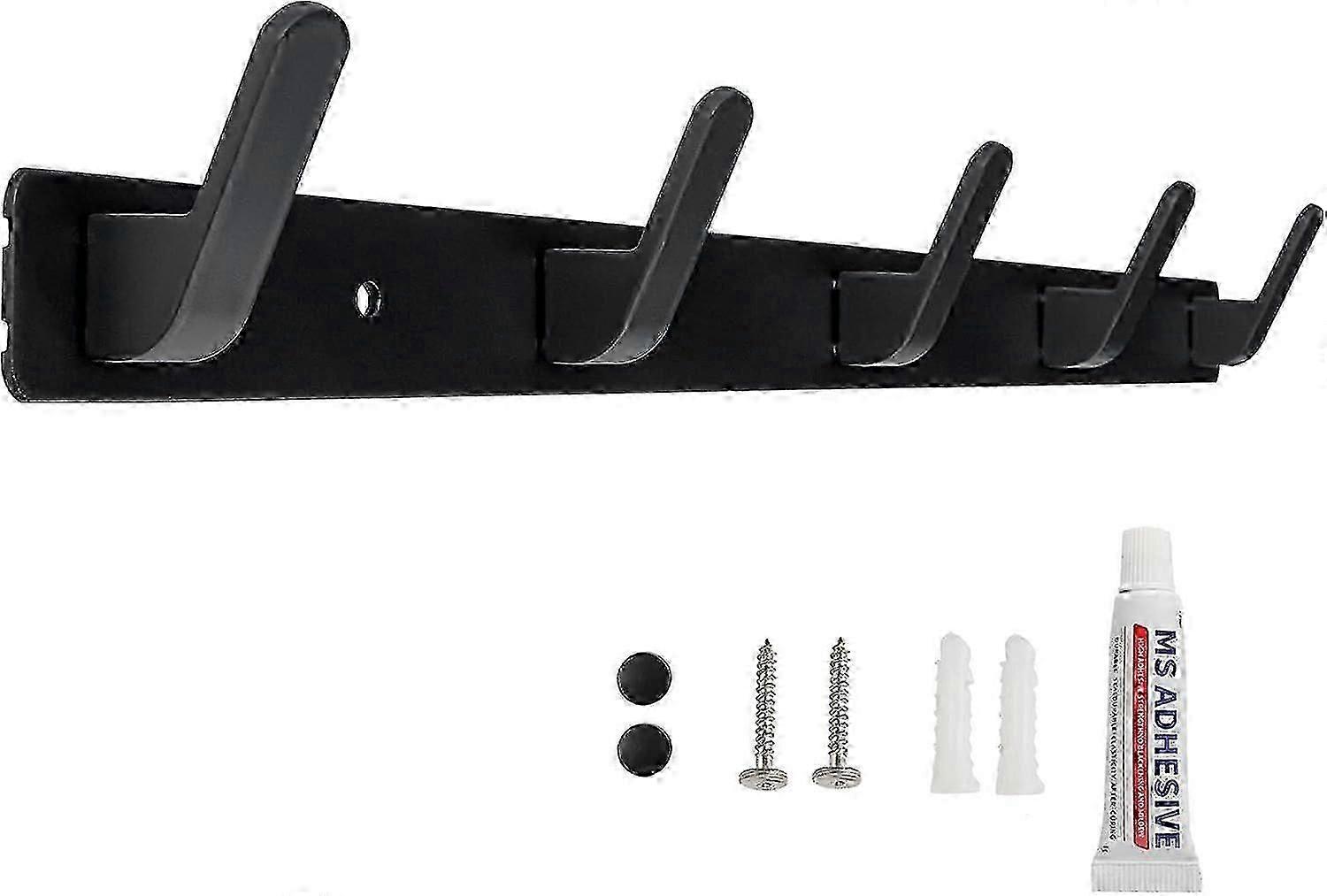 Wall-Mounted Coat Rack with 5 Hooks - Entryway Bathroom Kitchen - 2 Installation Options