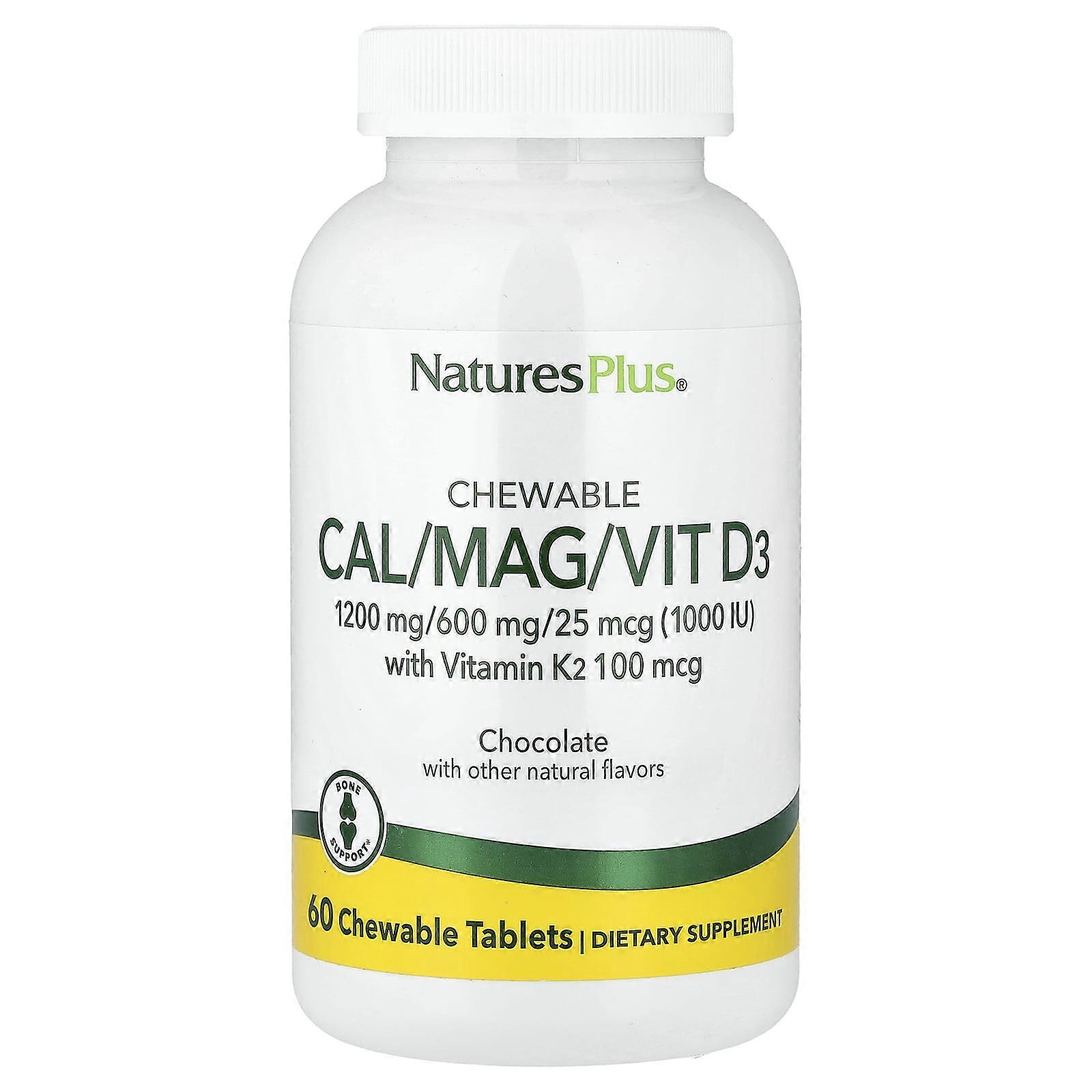 NaturesPlus, Chewable Cal/Mag/Vit D3, Chocolate, 60 Chewable Tablets, 2-Pack