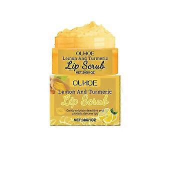 Crema exfoliante labial Ouhoe de cúrcuma y limón. Limpia suavemente la piel muerta y la cutícula, hidratando y nutriendo la piel suave de los labios.