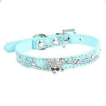 Veeki Cute Dazzling Shiny Elegant Fancy Skull Diamond Crystal Rhinestone Leather Small Pet Dog Cat Collar Puppy (s)