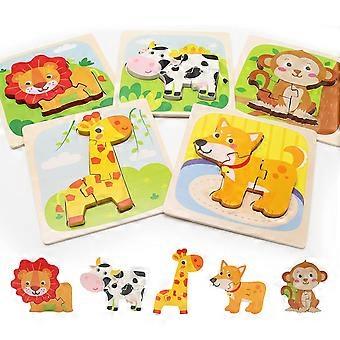 Wooden Toddler Puzzles for 1,2,3 Years Old Boys and Girls, 5-Pack Animal Learning Puzzles for Kids,Bright Color Shapes, Montessori Educational Toy Gif