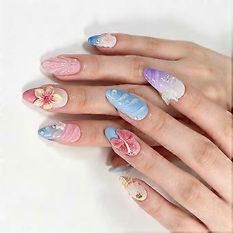 French Inspired Press On Manicure Set with 3D Floral Embossing, 30 Piece Assortment and 15 Size Mix for DIY Office, Party and Daily Styling Multicolor